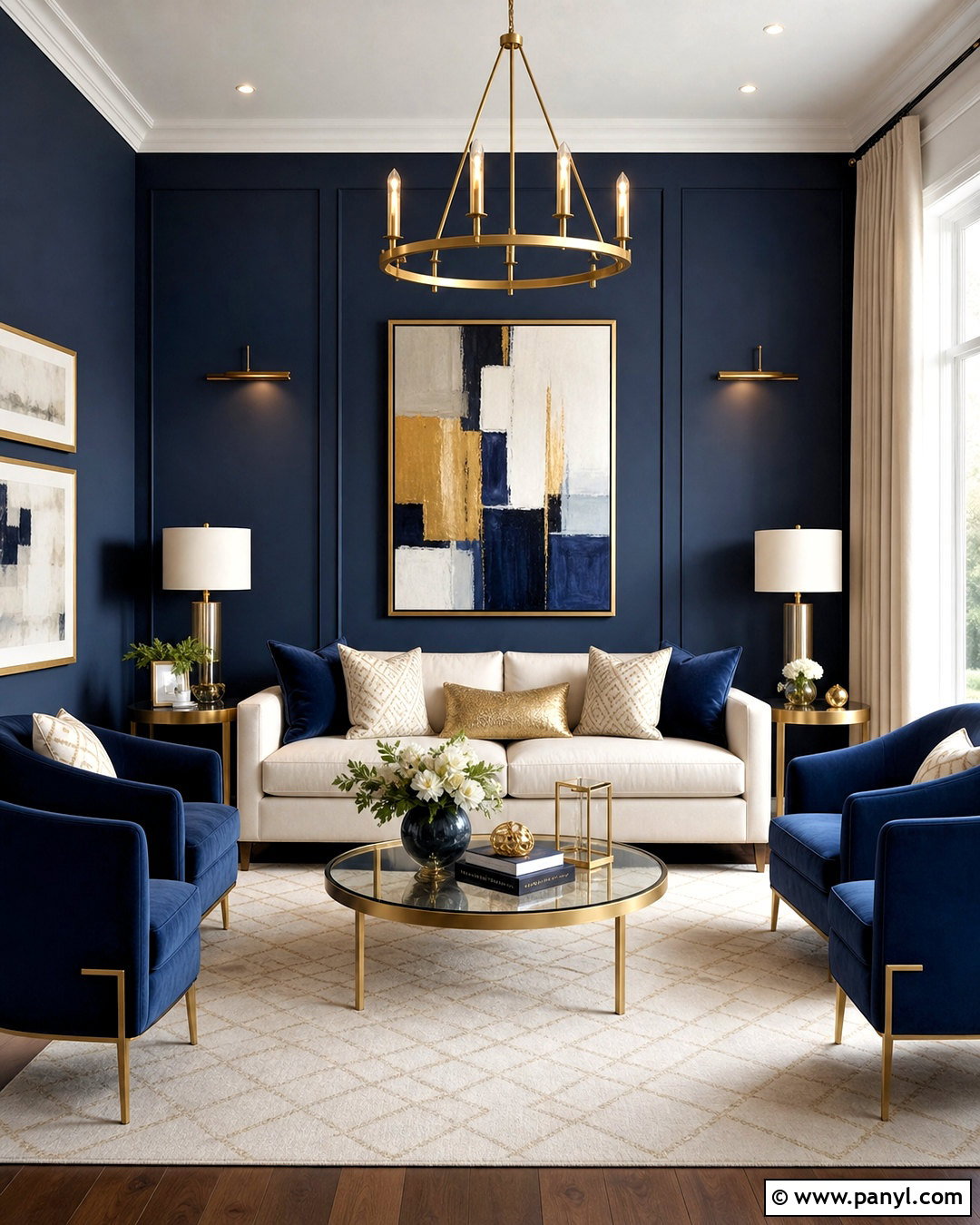 Dark Blue Walls With Gold Accents - 20 dark blue walls living room ideas