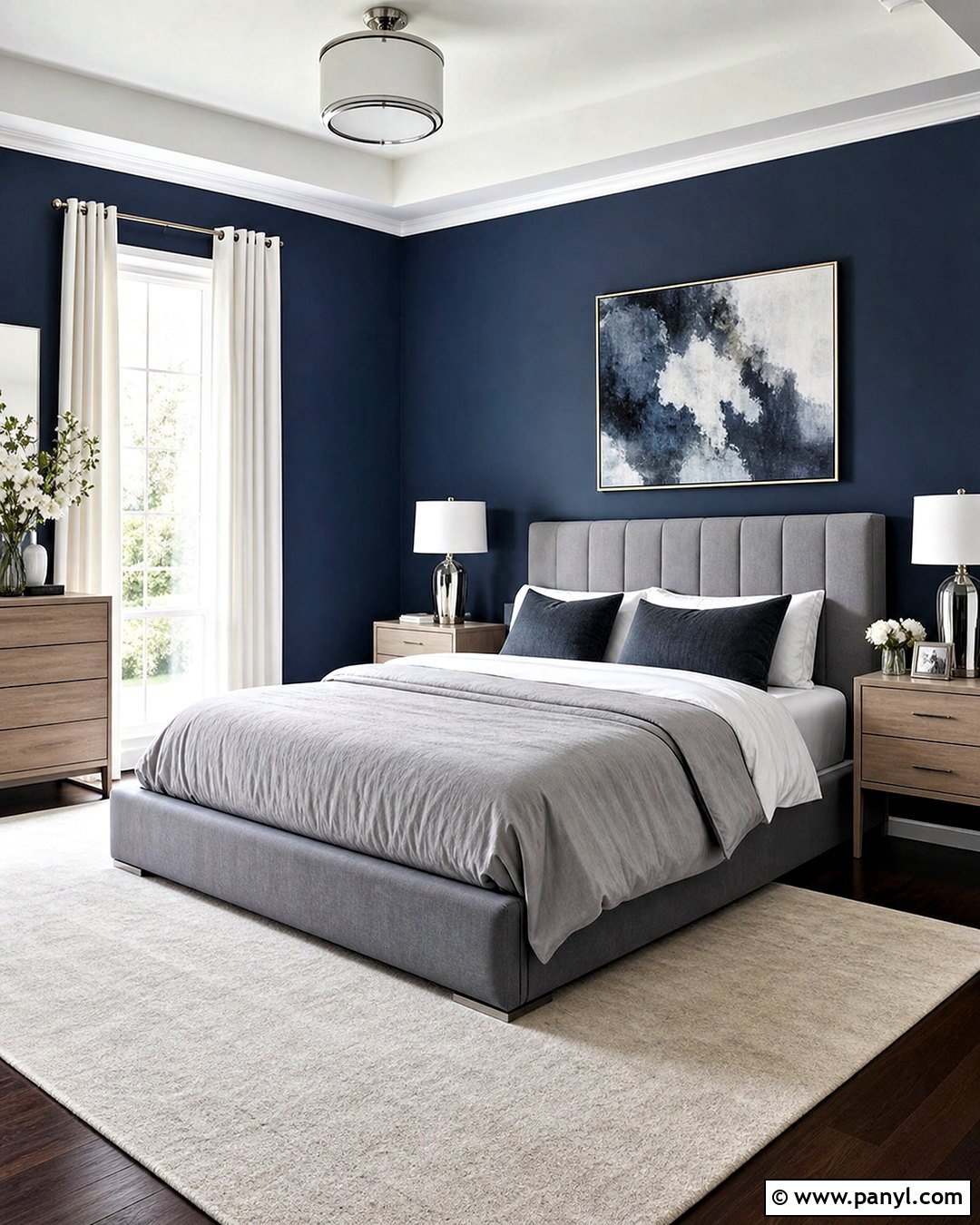 Dark Blue Walls With Gray Furniture - 20 dark blue walls bedroom ideas