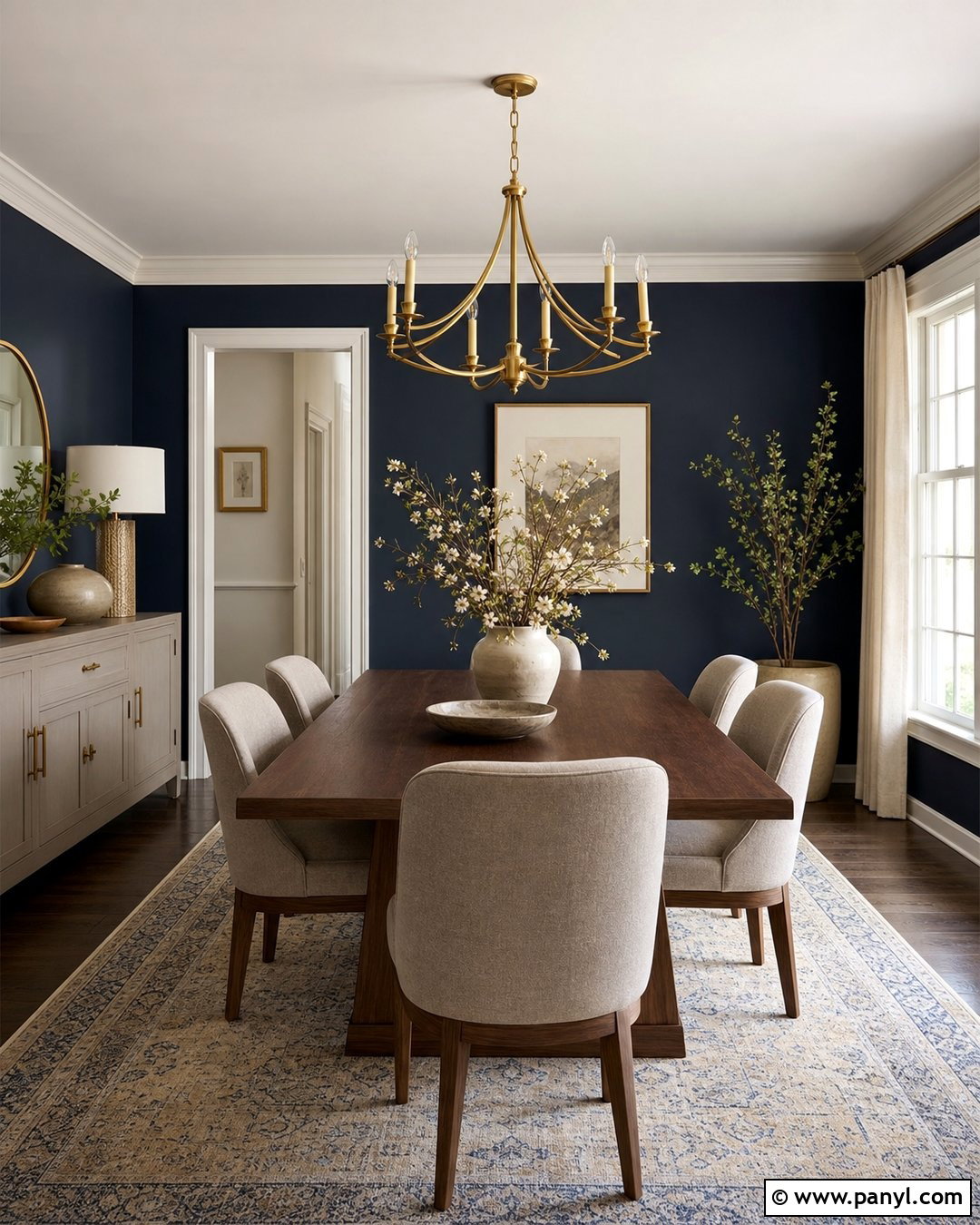 Dark Blue Walls With Greige Furniture - 20 Dark Blue Wall Contrast Ideas