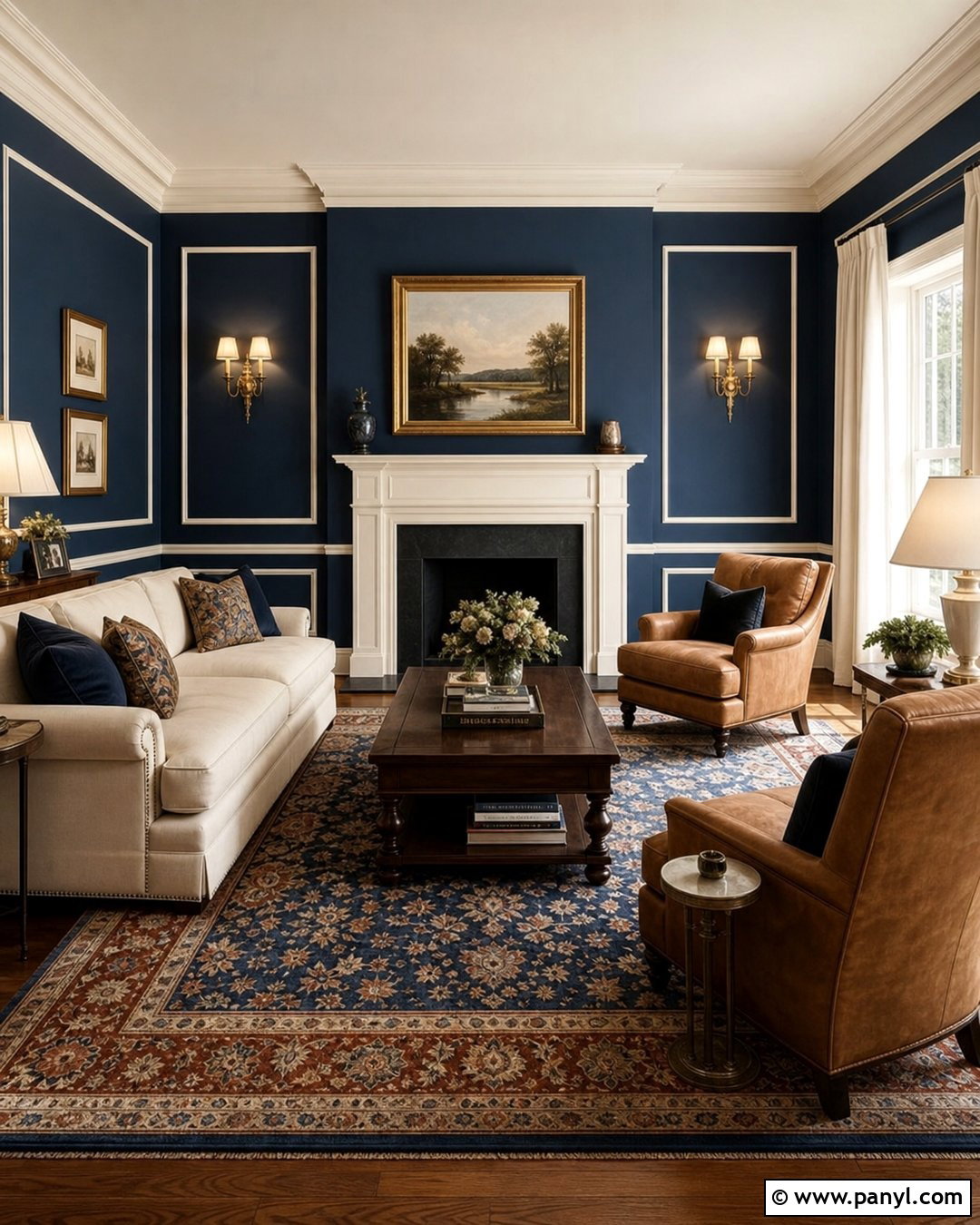 Dark Blue Walls With Ivory Molding - 20 Dark Blue Wall Contrast Ideas