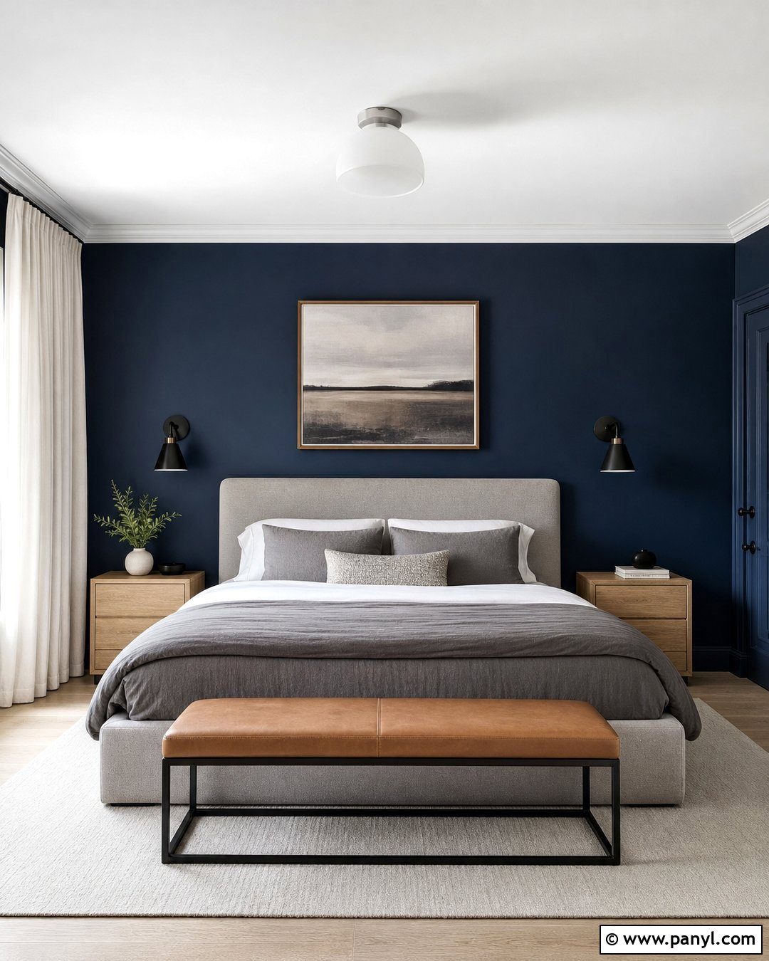 Dark Blue Walls With Light Gray - 20 Dark Blue Wall Contrast Ideas