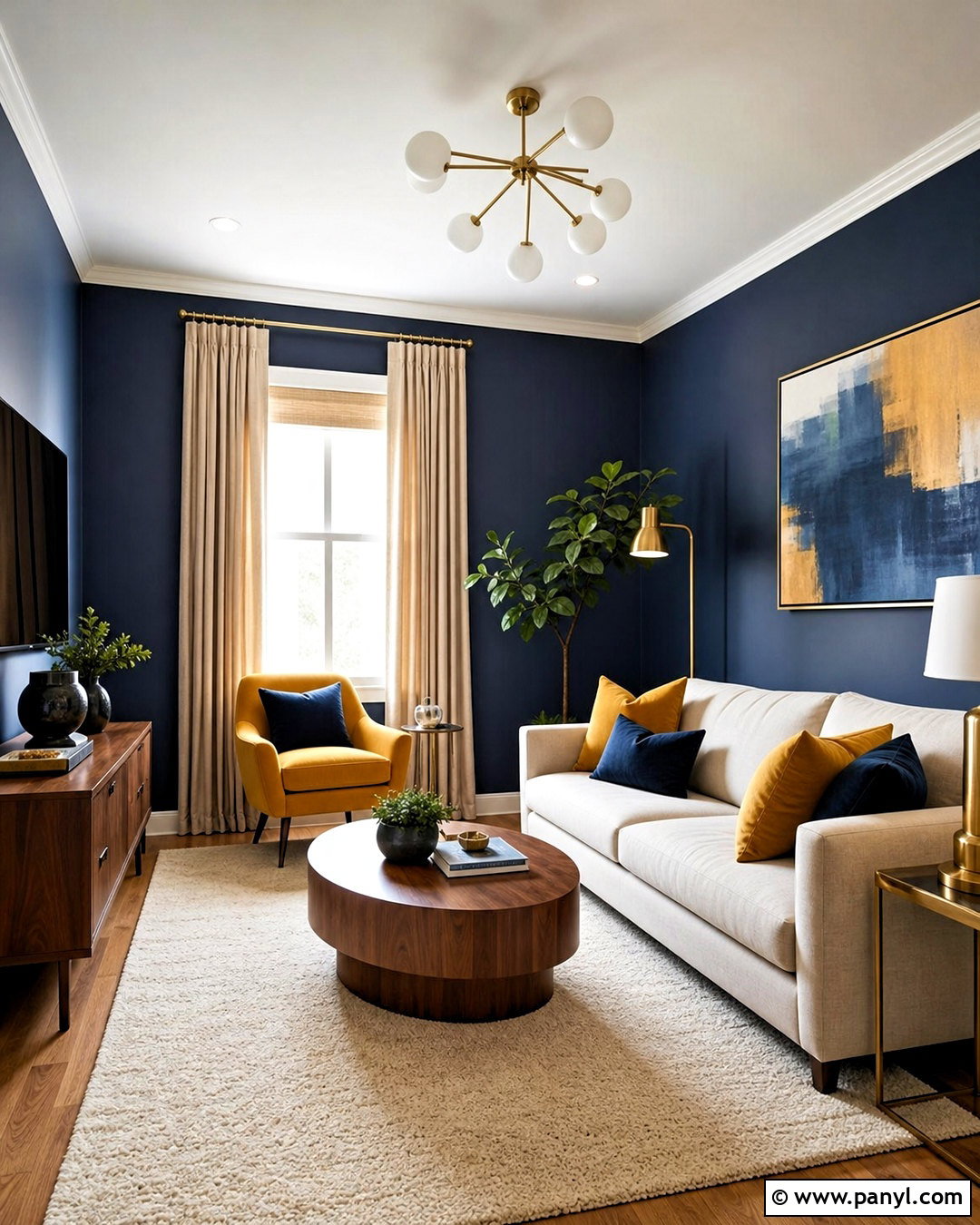 Dark Blue Walls With Mustard Accents - 20 dark blue walls living room ideas