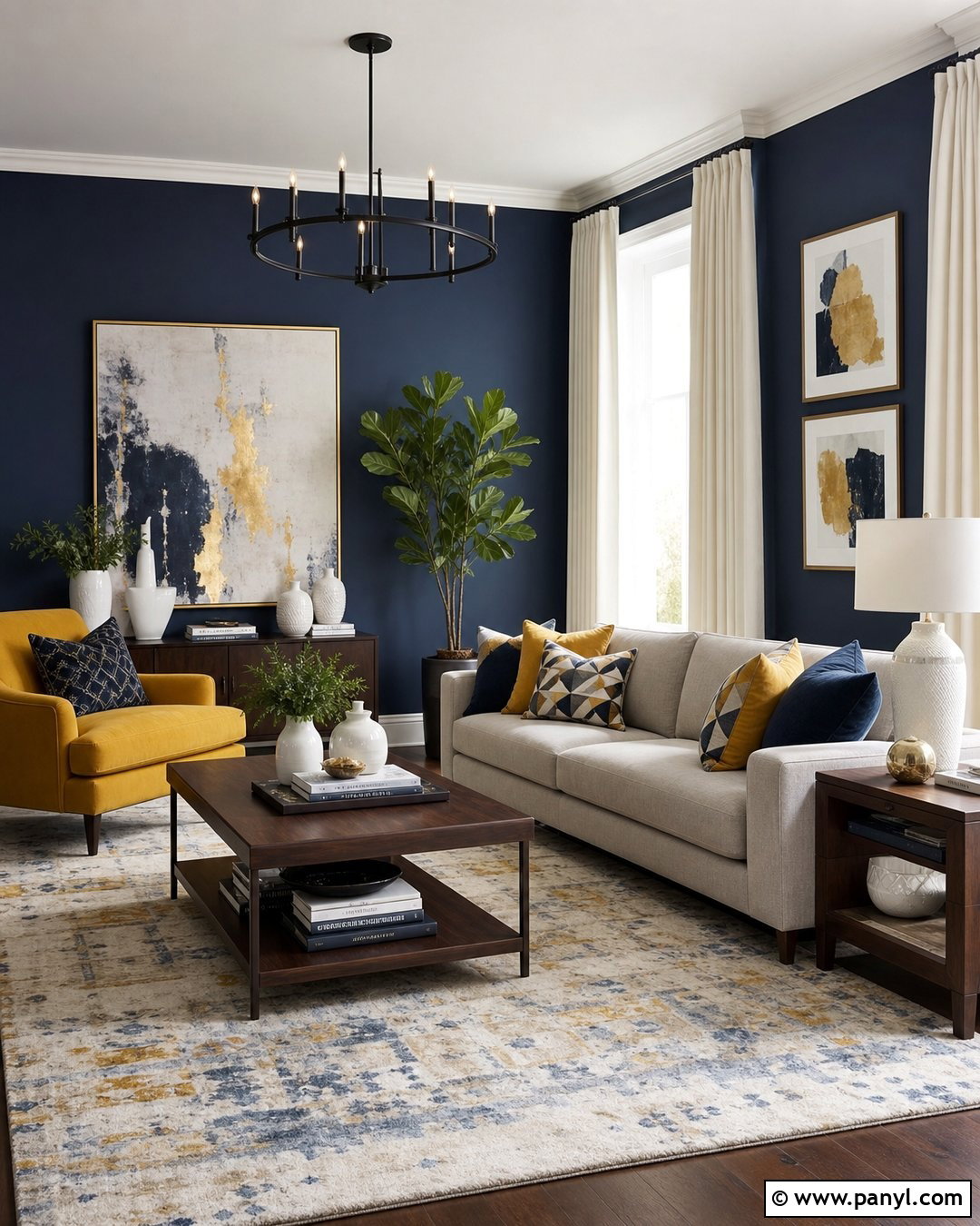 Dark Blue Walls With Mustard Yellow Accents - 20 Contemporary Dark Blue Walls