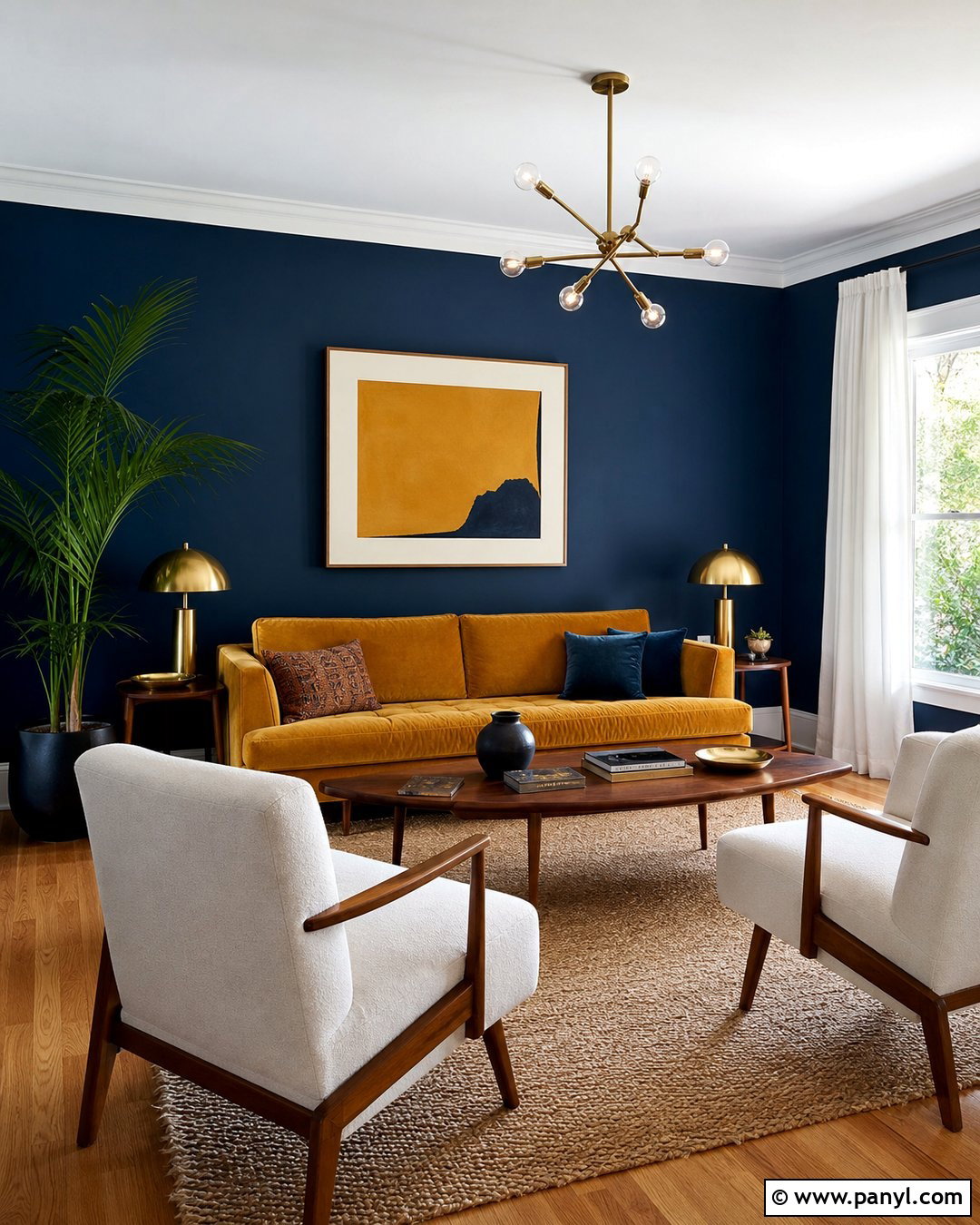 Dark Blue Walls With Mustard Yellow - 20 Dark Blue Wall Contrast Ideas