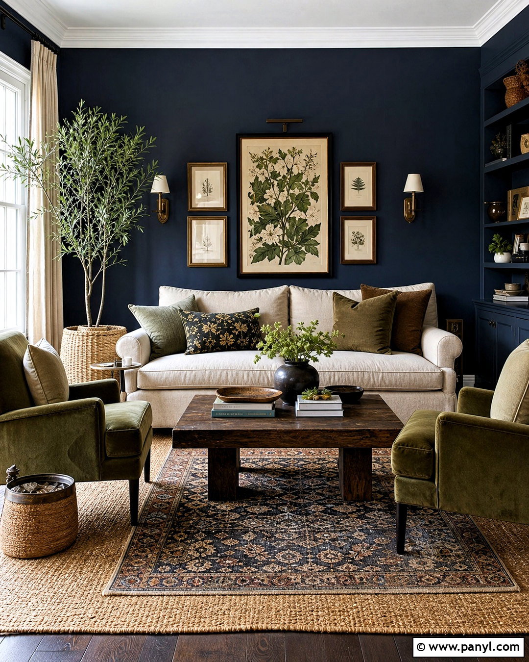 Dark Blue Walls With Olive Green Furniture - 20 dark blue walls living room ideas