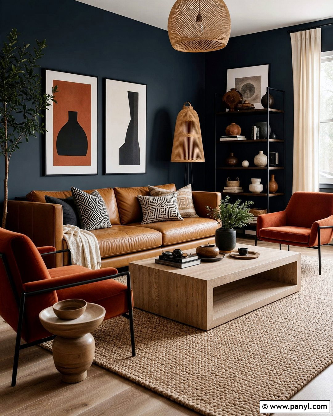 Dark Blue Walls With Rust Orange Accents - 20 Contemporary Dark Blue Walls