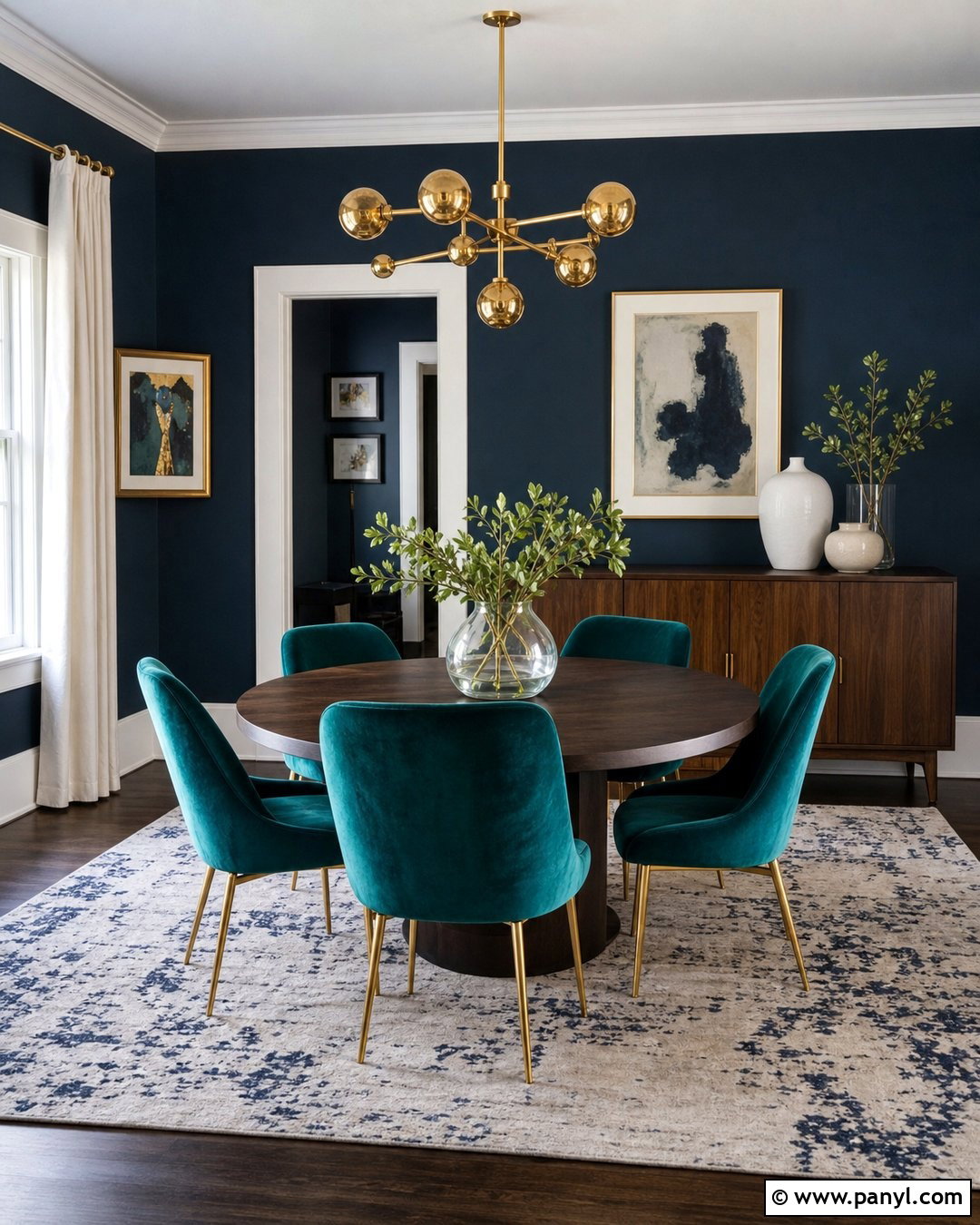 Dark Blue Walls With Teal Velvet - 20 Dark Blue Wall Contrast Ideas