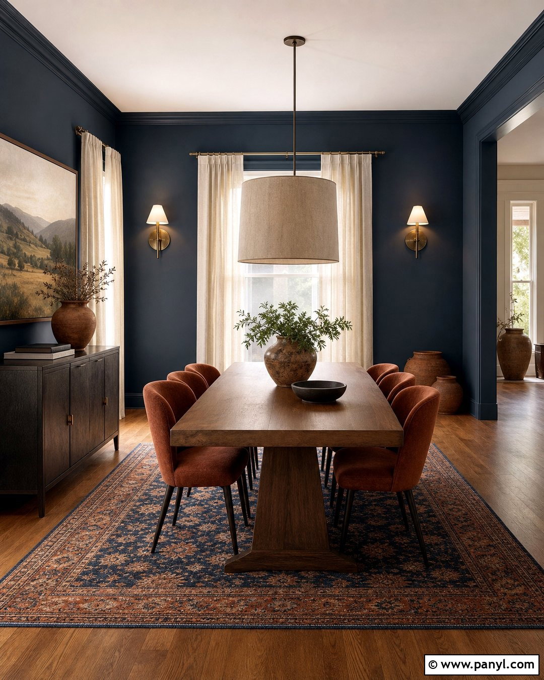 Dark Blue Walls With Terracotta Accents - 20 Dark Blue Wall Contrast Ideas