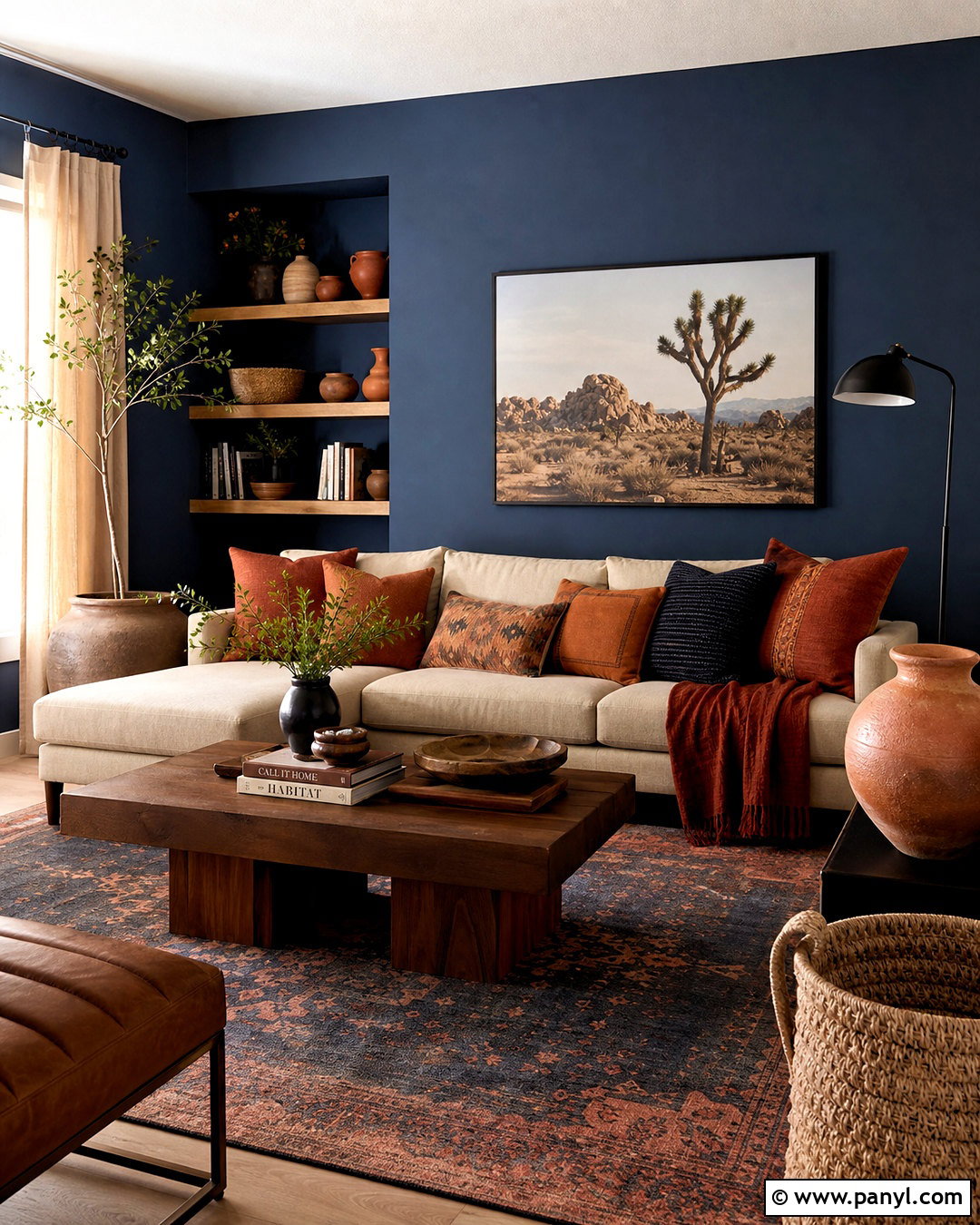 Dark Blue Walls With Terracotta Decor - 20 dark blue walls living room ideas