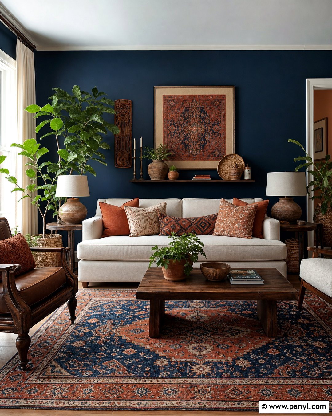 Dark Blue Walls With Terracotta Decor - 45 dark blue walls