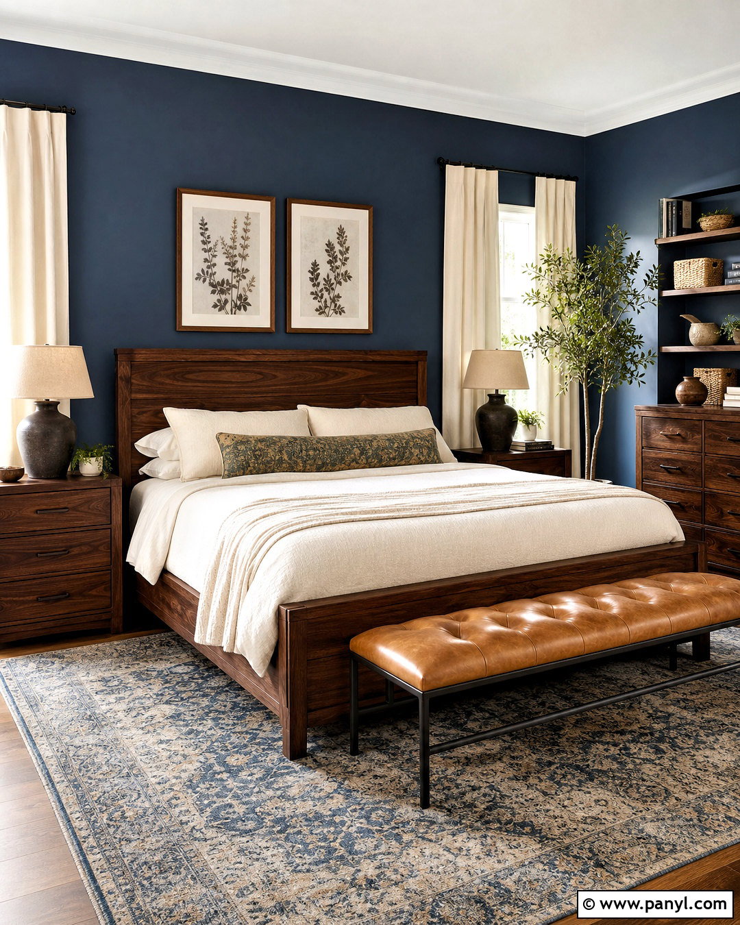 Dark Blue Walls With Walnut Furniture - 20 dark blue walls bedroom ideas