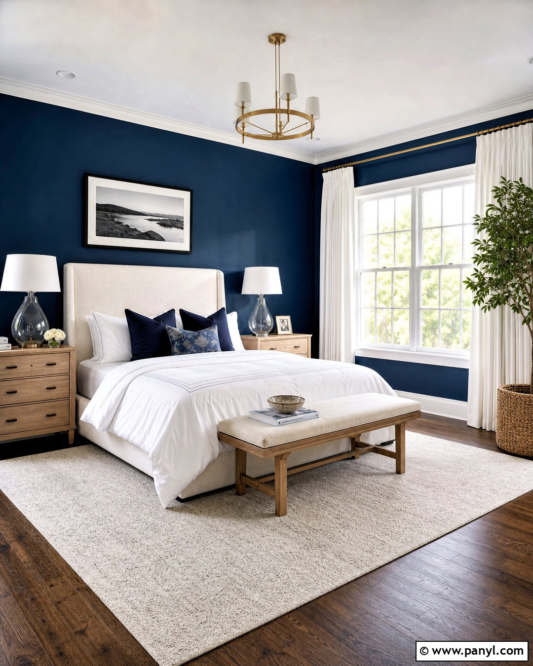Dark Blue Walls With White Bedding - 20 dark blue walls bedroom ideas