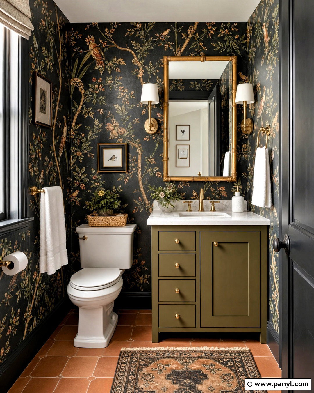 Dark Botanical Powder Room - 20 dark powder room ideas