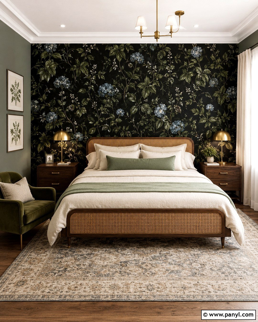 Dark Botanical Wallpaper Bedroom Wall - 20 Dark Wall Master Room Ideas