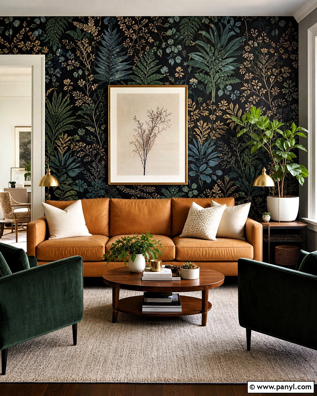 Dark Botanical Wallpaper Wall - 20 dark feature wall living room ideas