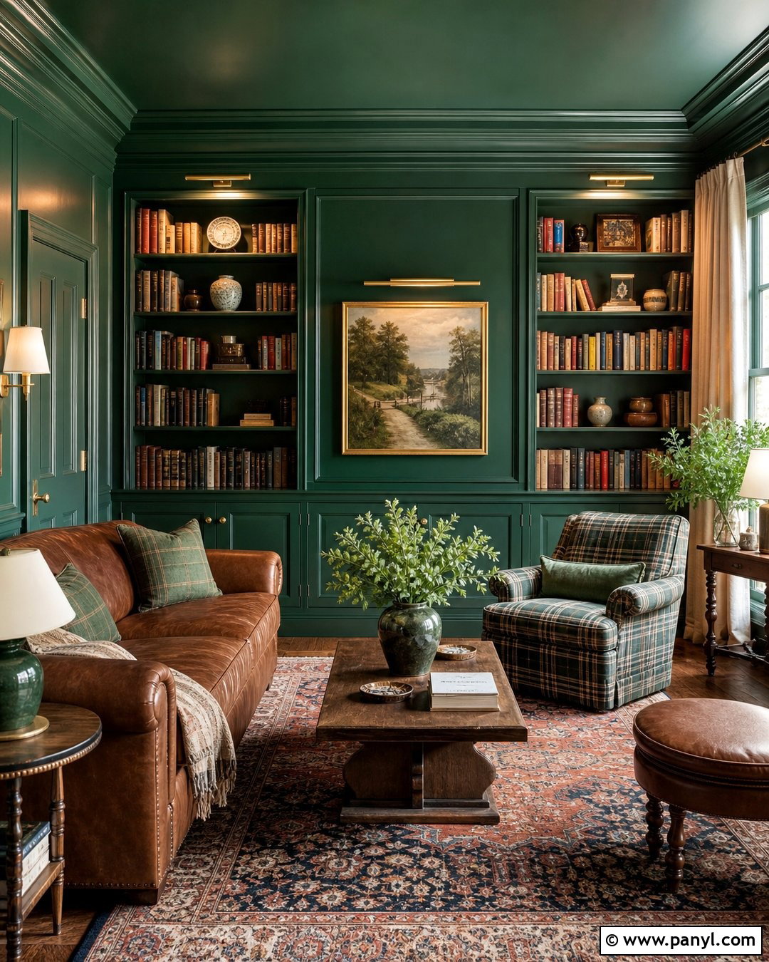 Dark Bottle Green Library Walls - 35 dark wall colors