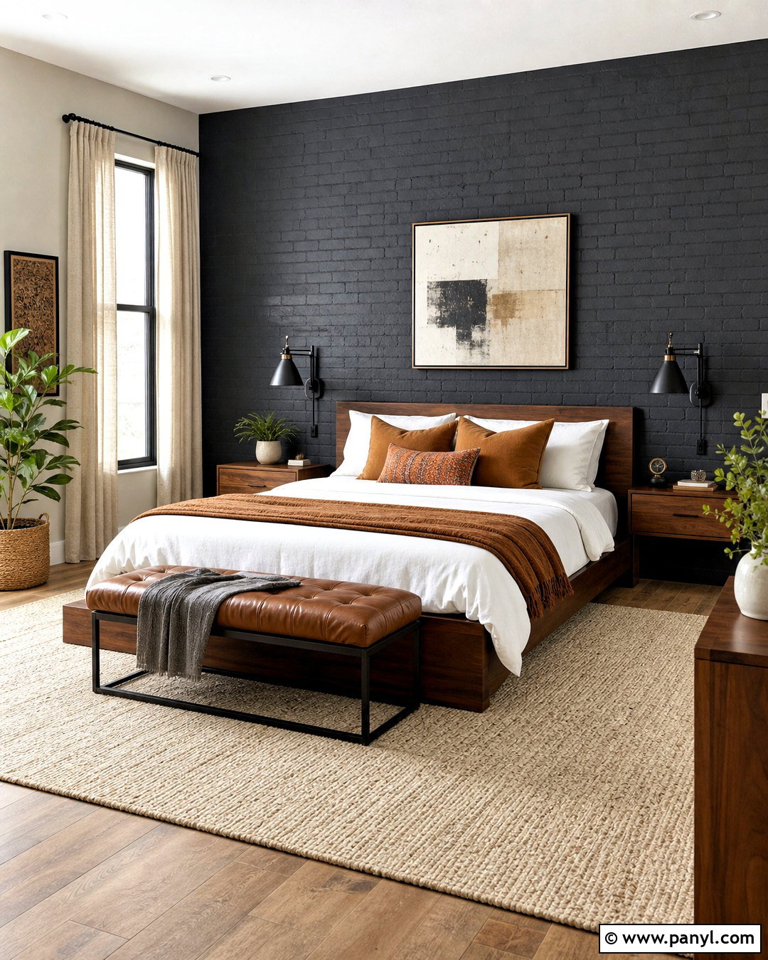 Dark Brick Accent Wall Bedroom - 20 bedroom with dark accent wall ideas