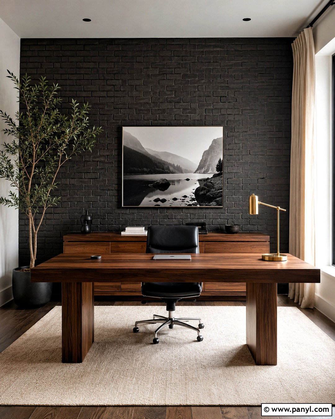 Dark Brick Home Office Wall - 20 dark brick wall ideas