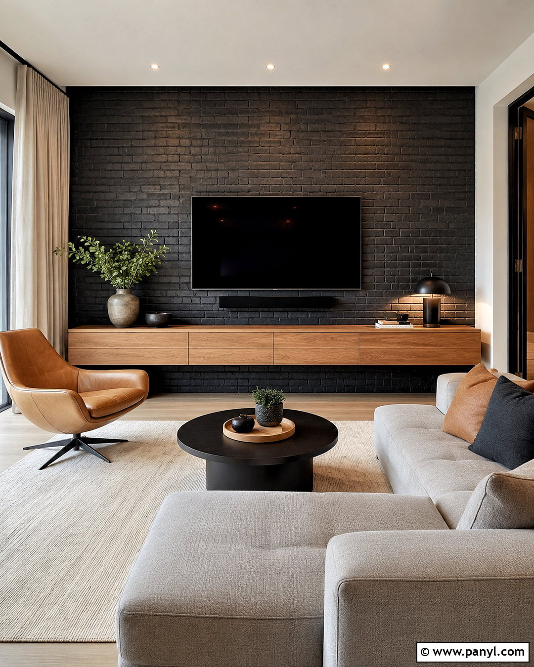 Dark Brick TV Wall - 20 dark brick wall ideas