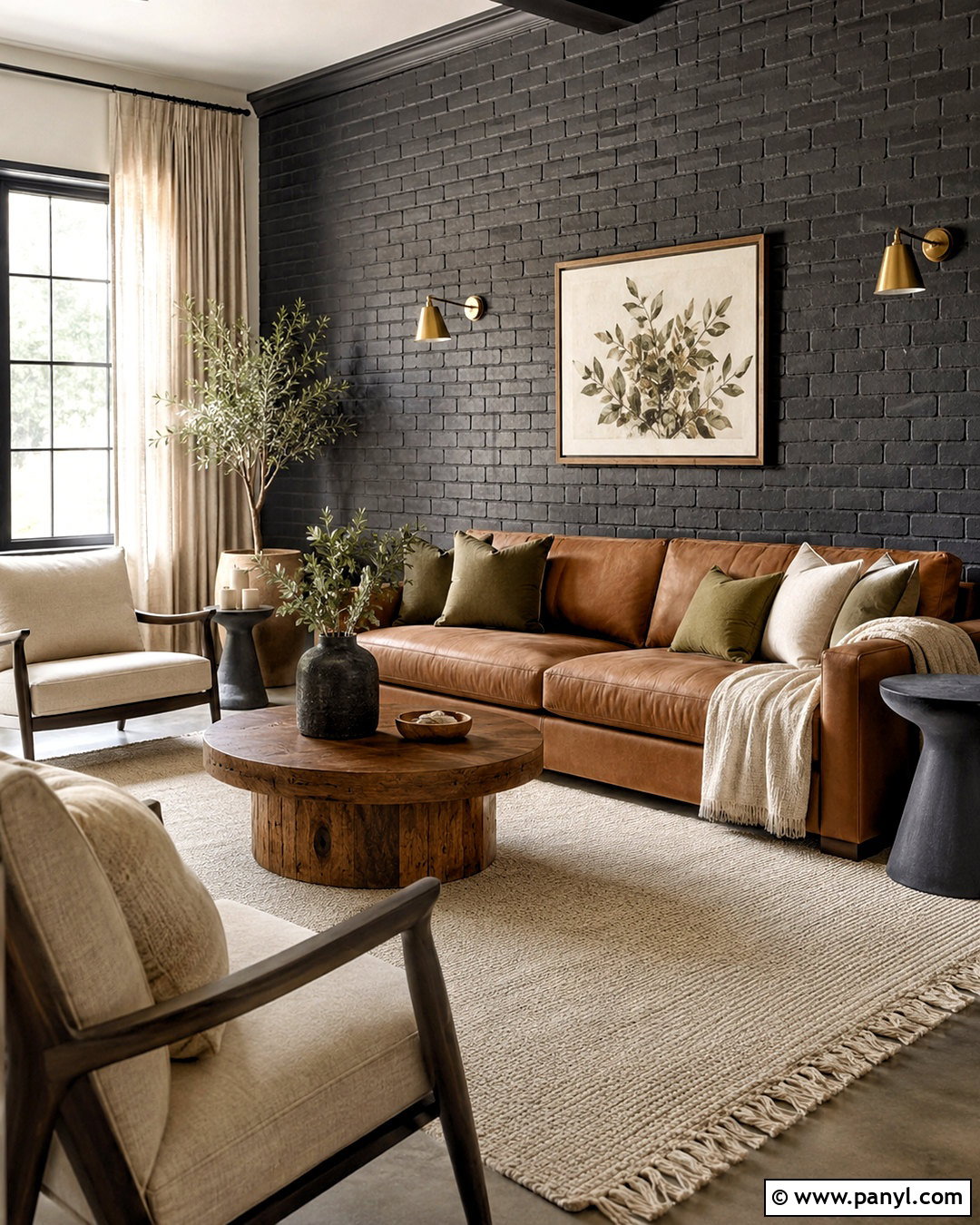 Dark Brick Wall With Leather Furniture - 20 dark brick wall ideas