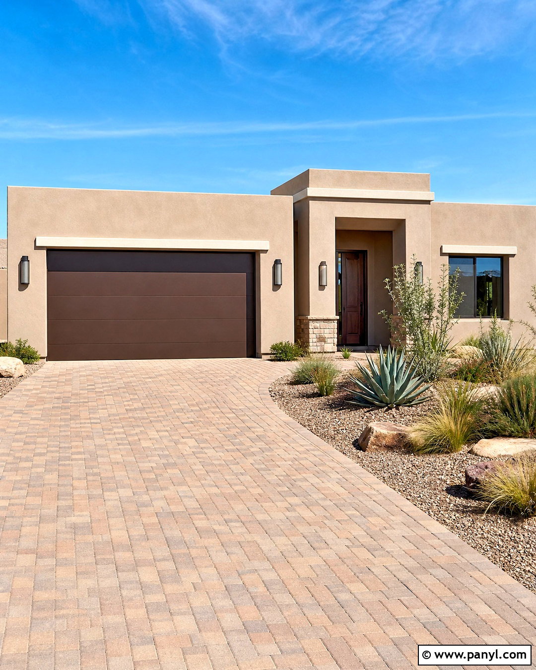 Dark Bronze Garage Door With Beige Stucco - 20 garage door painting ideas
