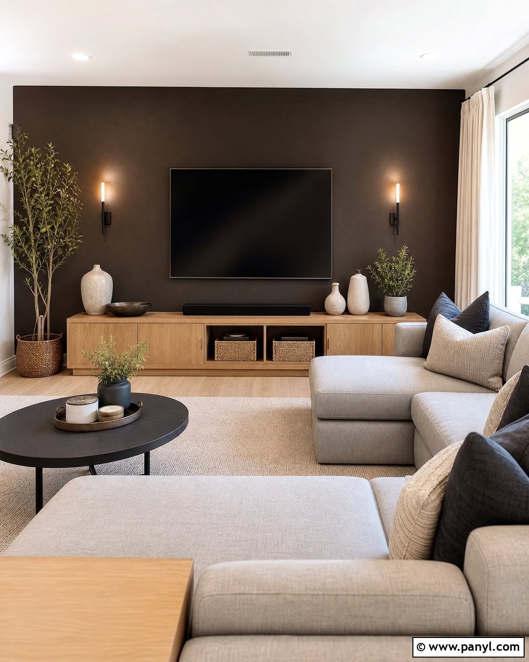 Dark Brown Accent Wall Behind TV - 35 Dark Brown Accent Wall Ideas