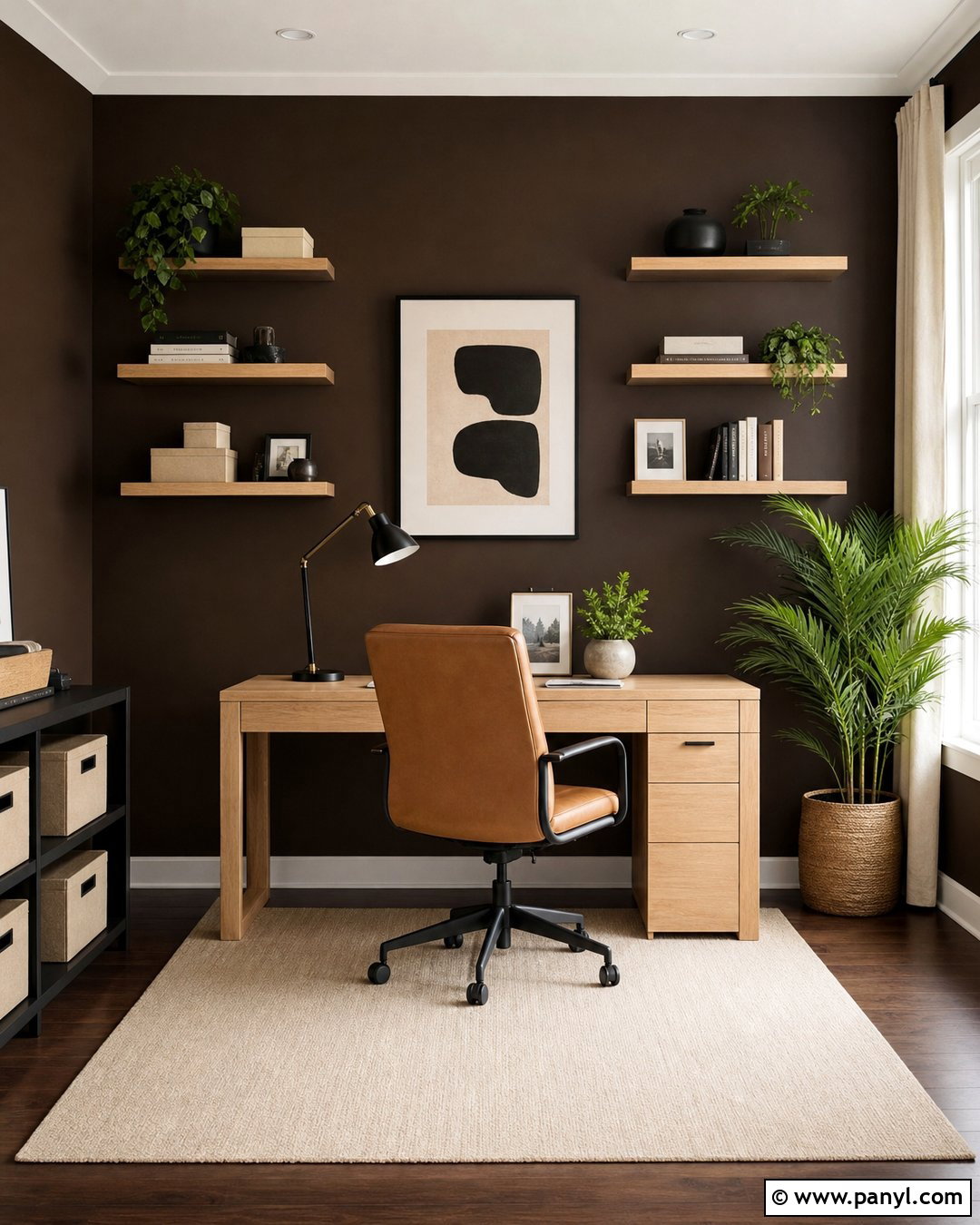 Dark Brown Accent Wall In Home Office - 35 Dark Brown Accent Wall Ideas