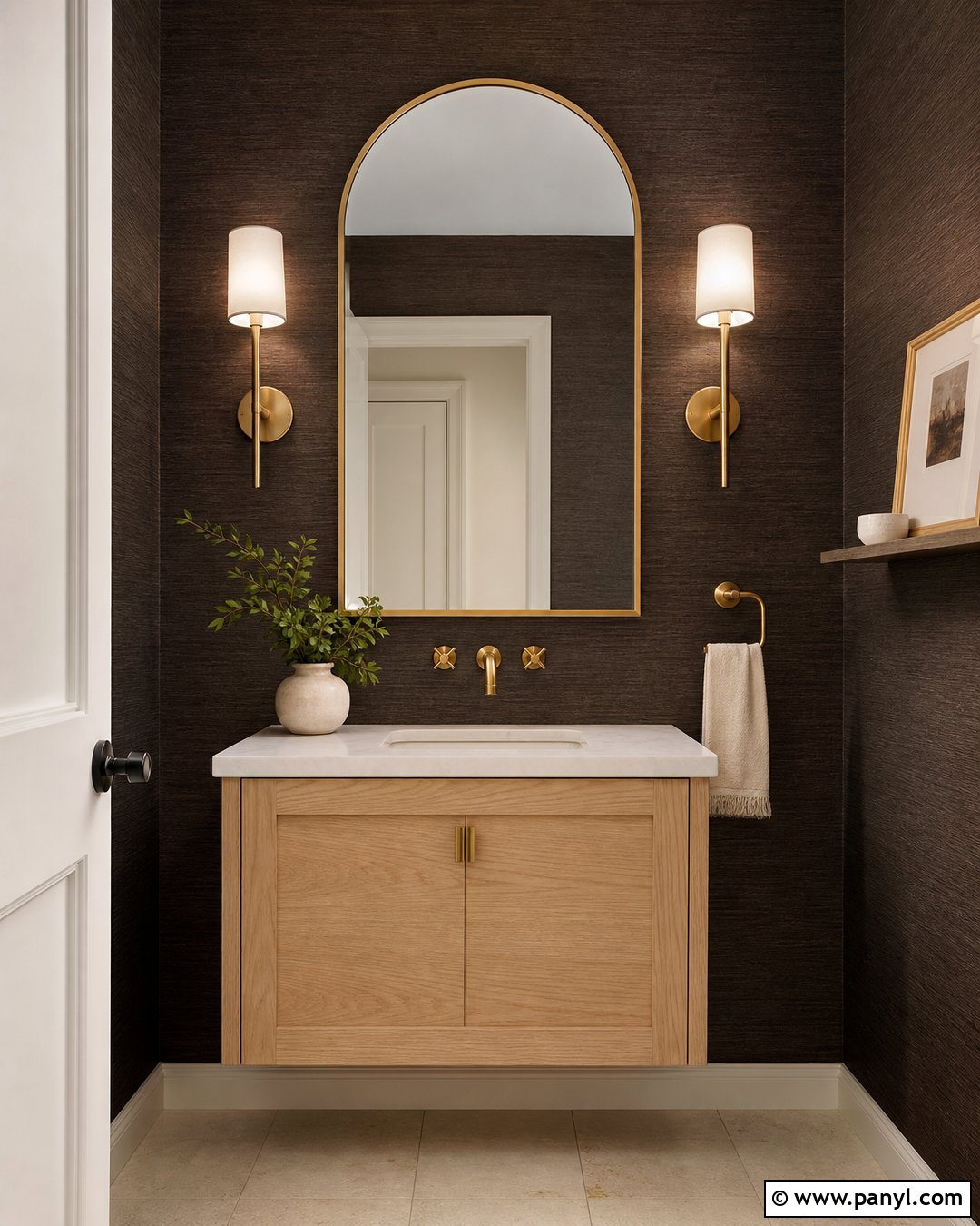 Dark Brown Accent Wall In Powder Room - 35 Dark Brown Accent Wall Ideas