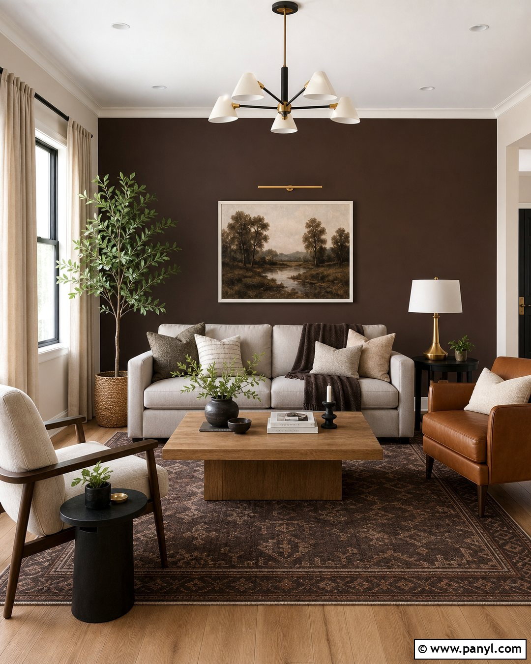 Dark Brown Accent Wall Living Room - 35 Dark Brown Walls Living Room Ideas