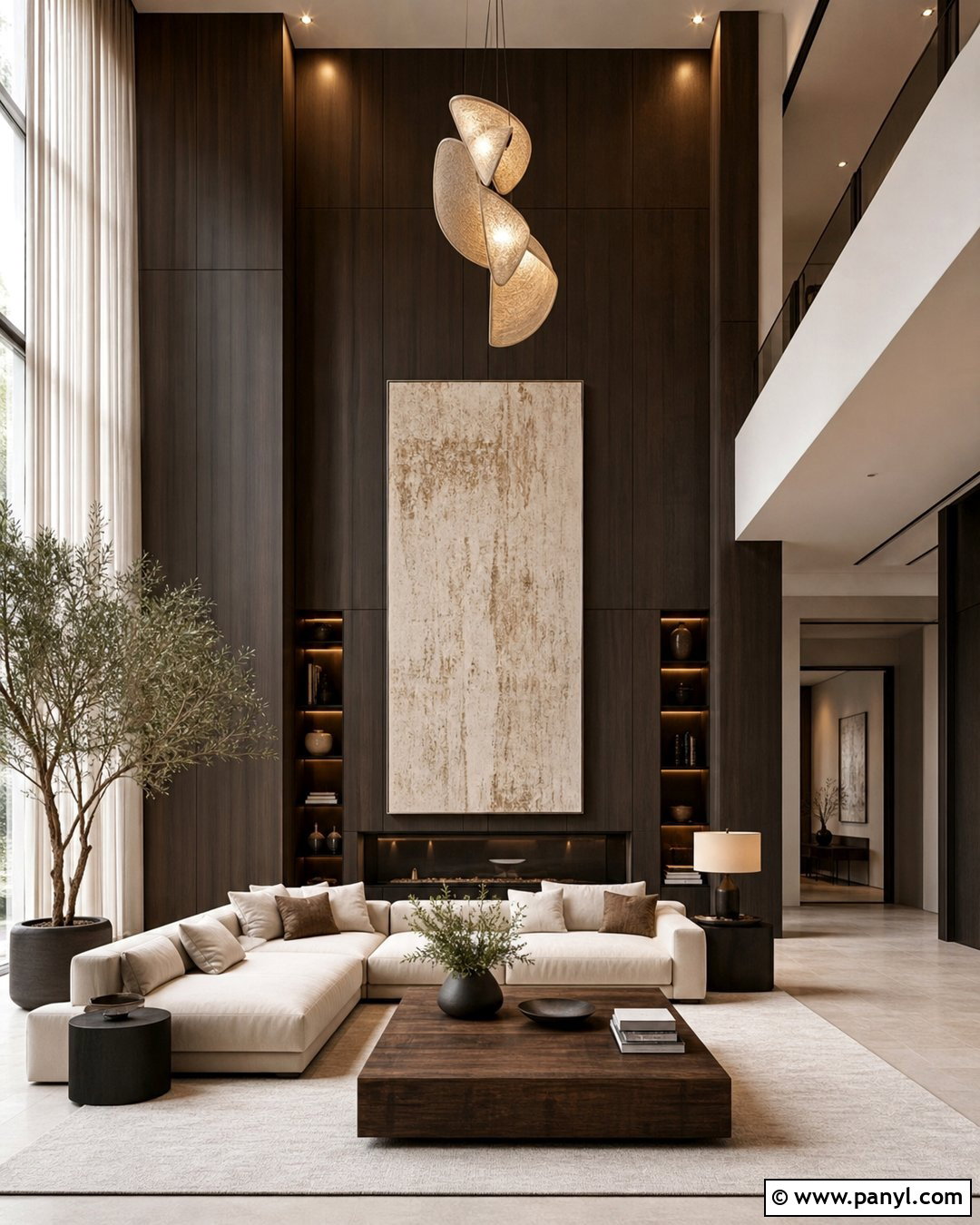 Dark Brown Accent Wall With High Ceiling - 35 Dark Brown Accent Wall Ideas