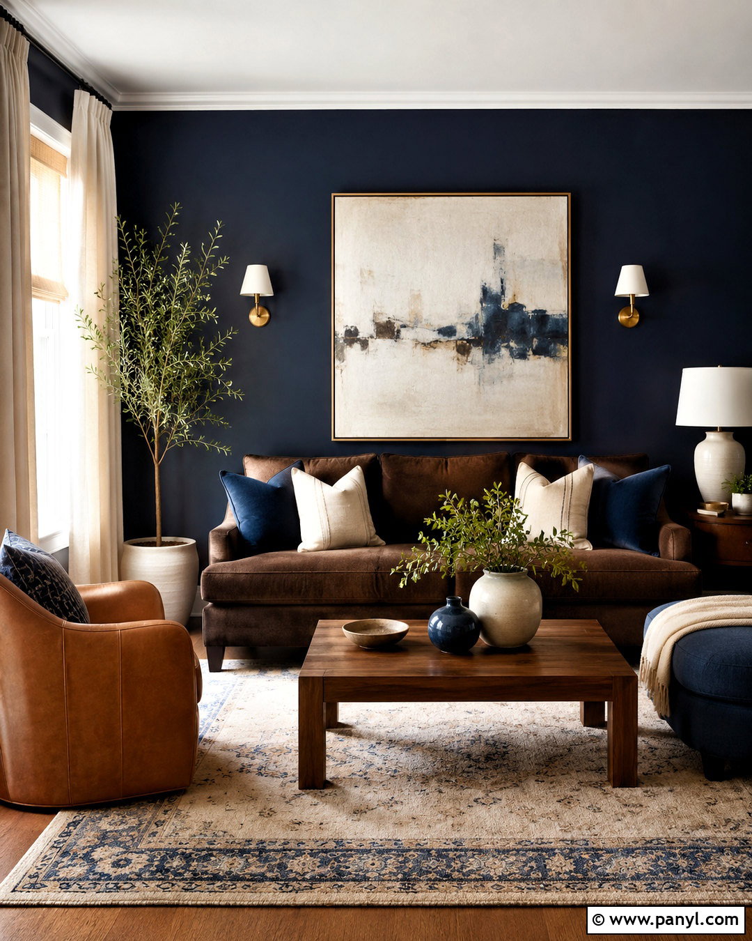Dark Brown And Navy Living Room - 20 brown and blue living room ideas