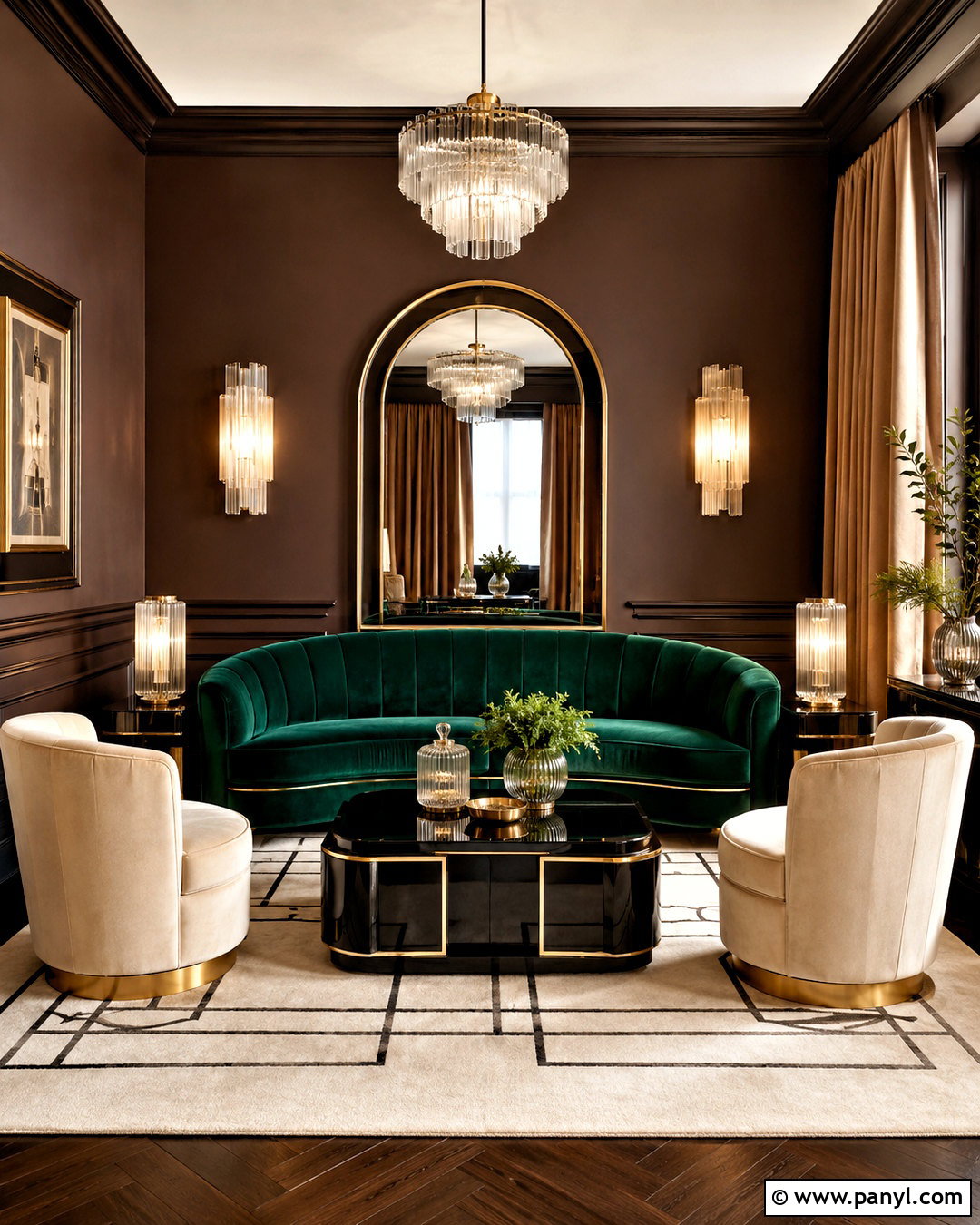Dark Brown Art Deco Living Room - 40 Dark Brown Walls