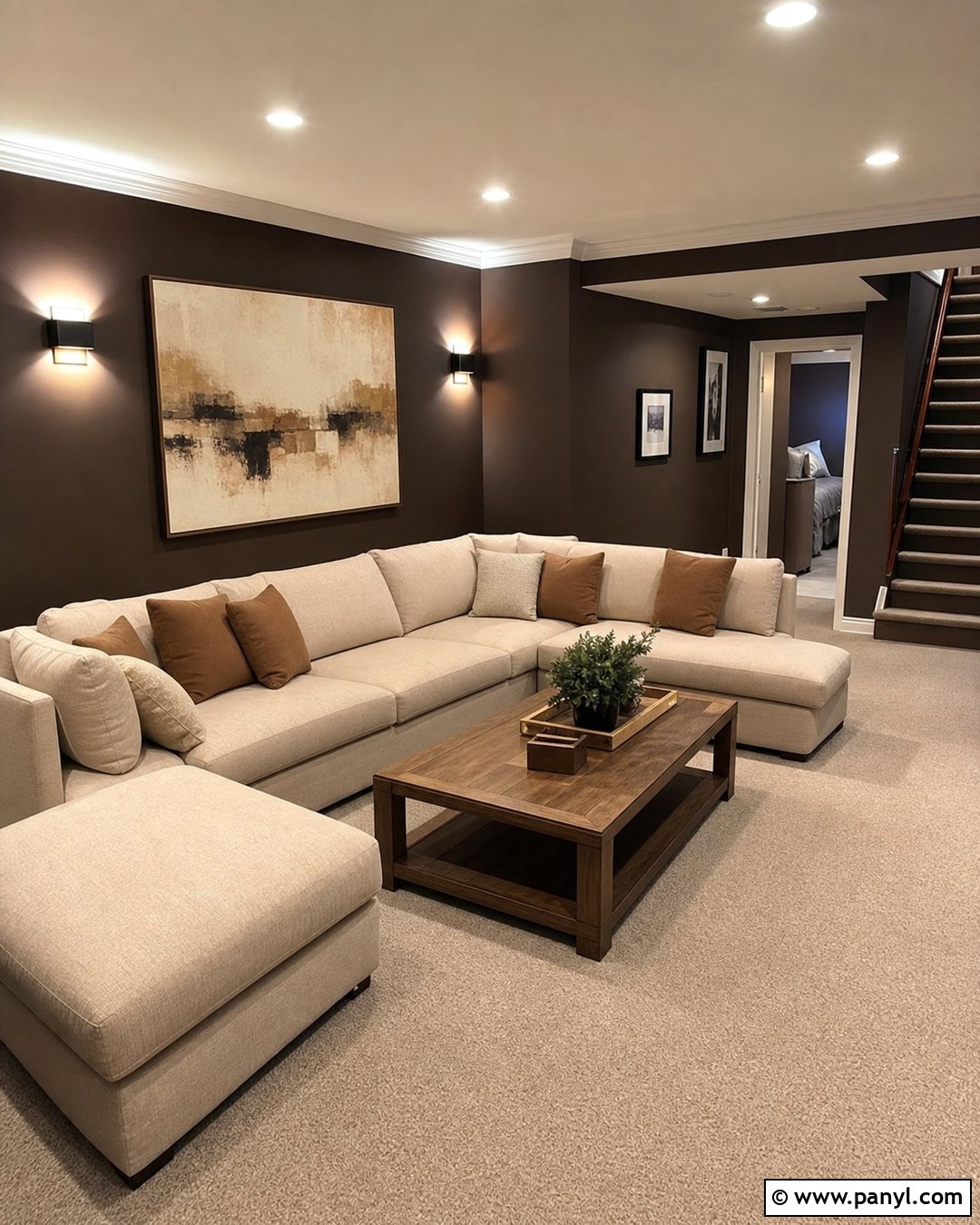 Dark Brown Basement Walls With Beige Furniture - 25 Brown Basement Walls