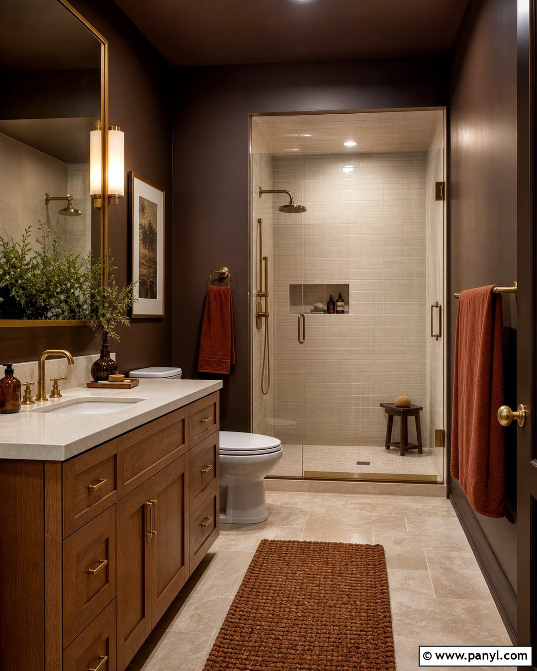 Dark Brown Bathroom Walls With Brass - 30 Bathroom Dark Walls