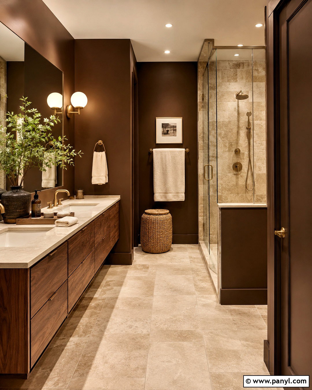 Dark Brown Bathroom With Beige Stone - 20 dark brown room ideas