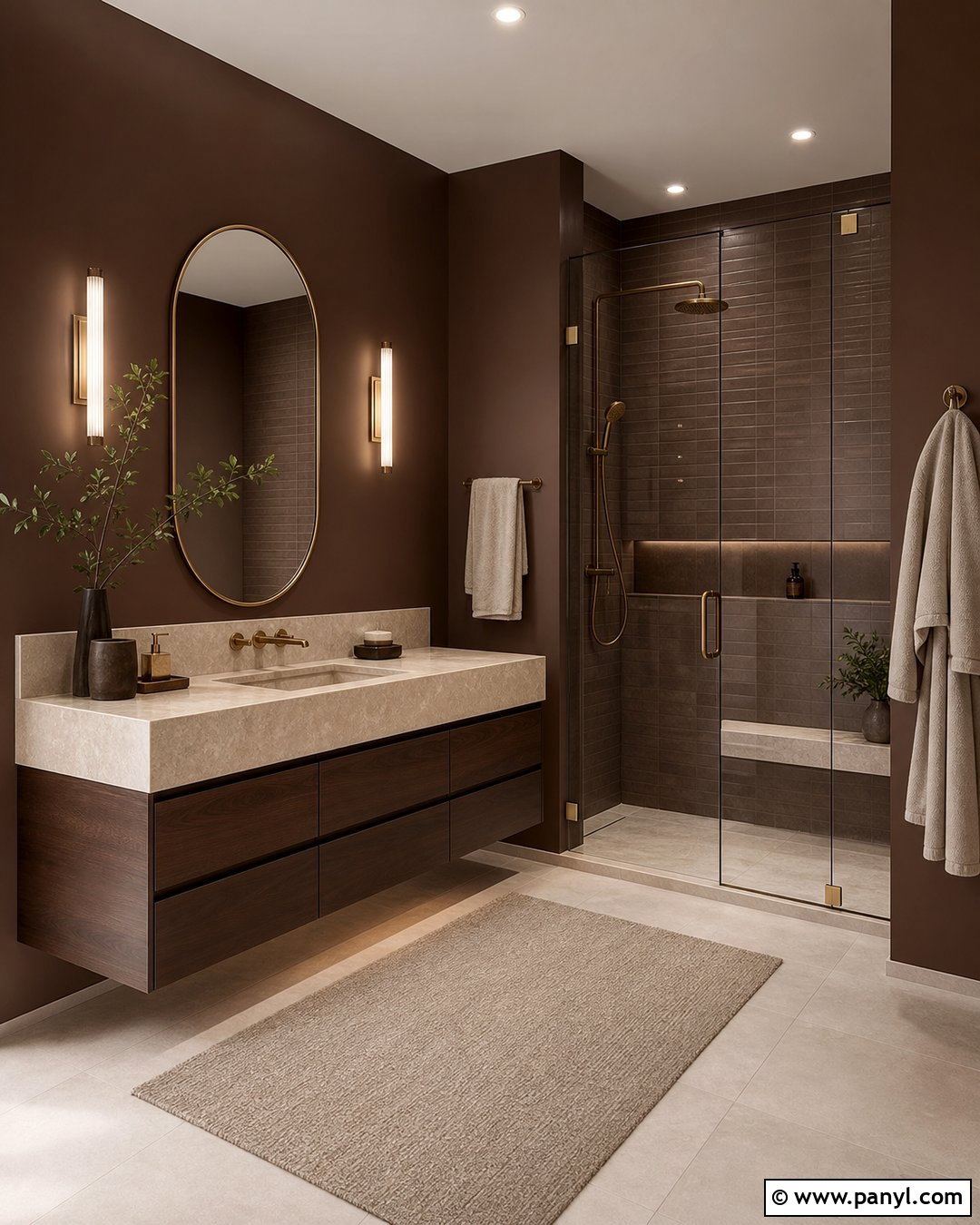 Dark Brown Bathroom With Cream Marble Sink - 20 Modern Bathroom With Dark Walls And Marble Sink Ideas