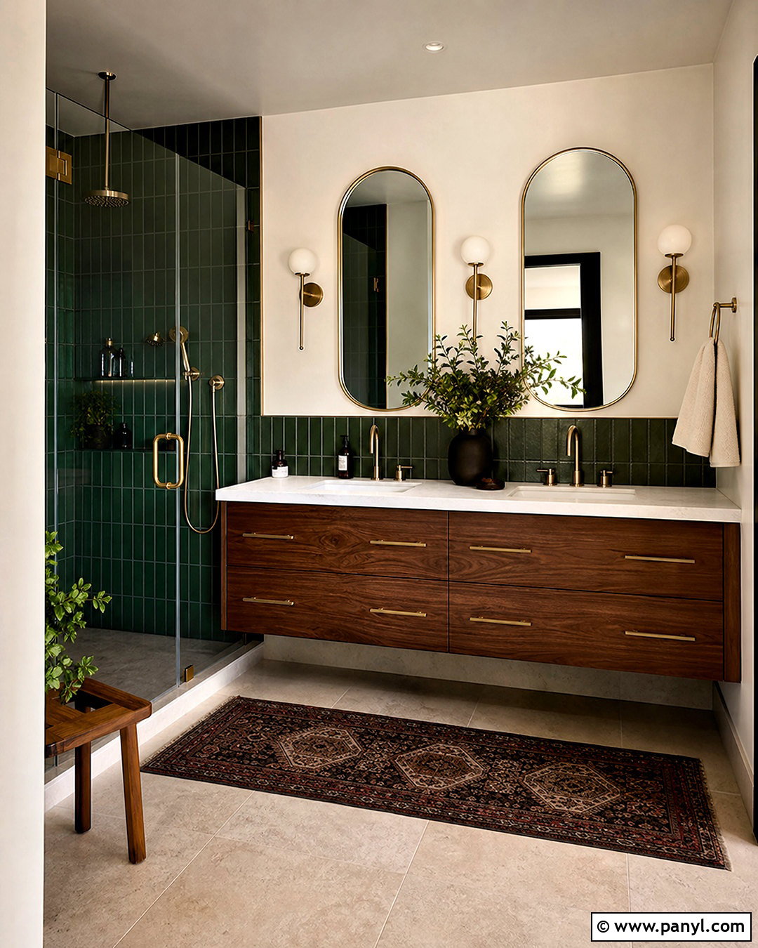 Dark Brown Bathroom With Green Tile - 20 dark brown interior ideas