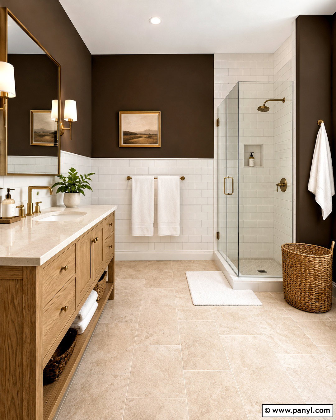 Dark Brown Bathroom With White Tile - 40 Dark Brown Walls