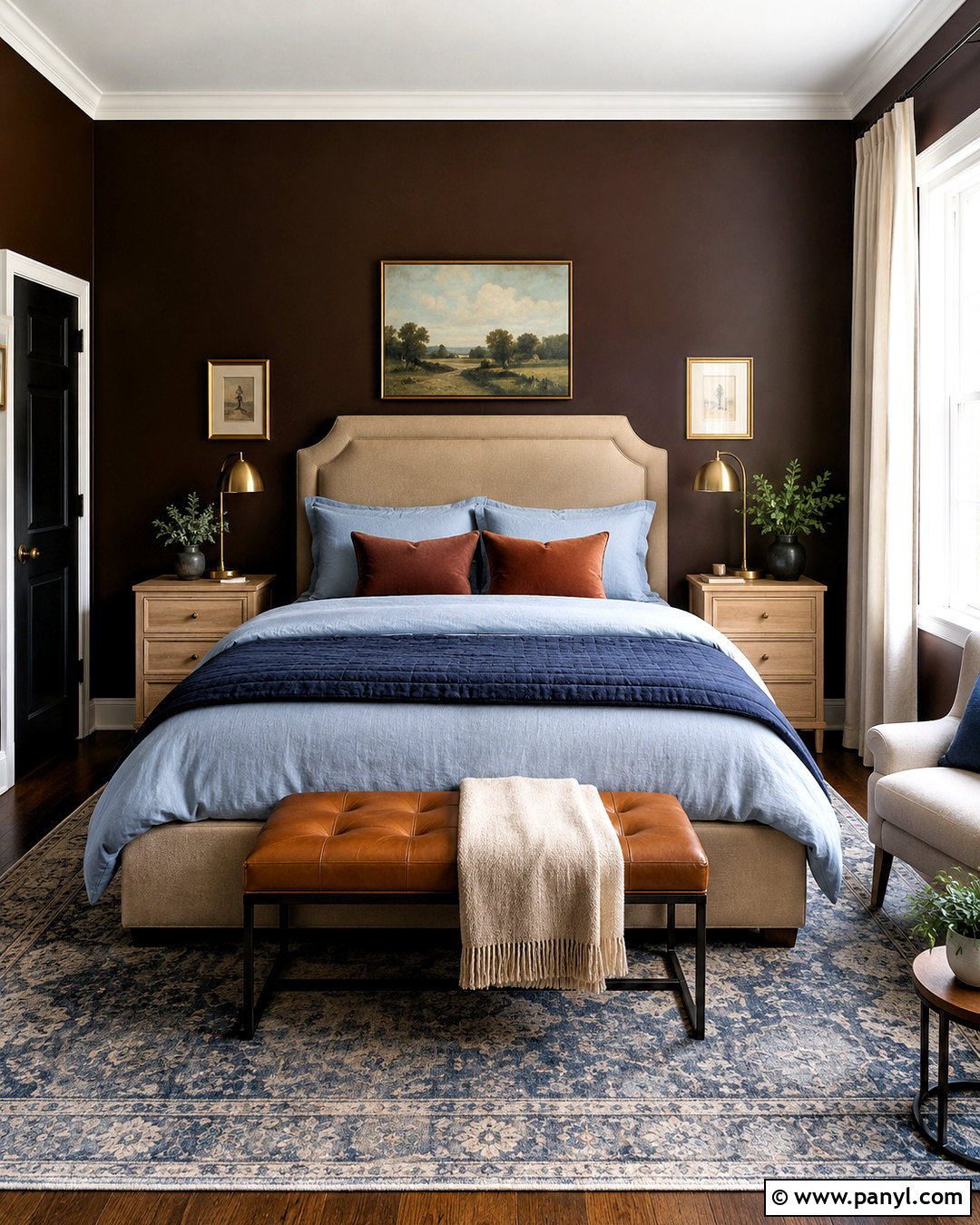 Dark Brown Bedroom With Blue Bedding - 40 Dark Brown Walls