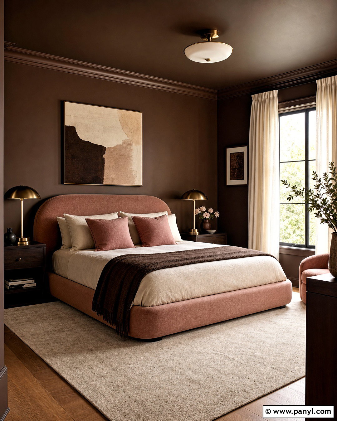 Dark Brown Bedroom With Blush Accents - 20 dark brown interior ideas