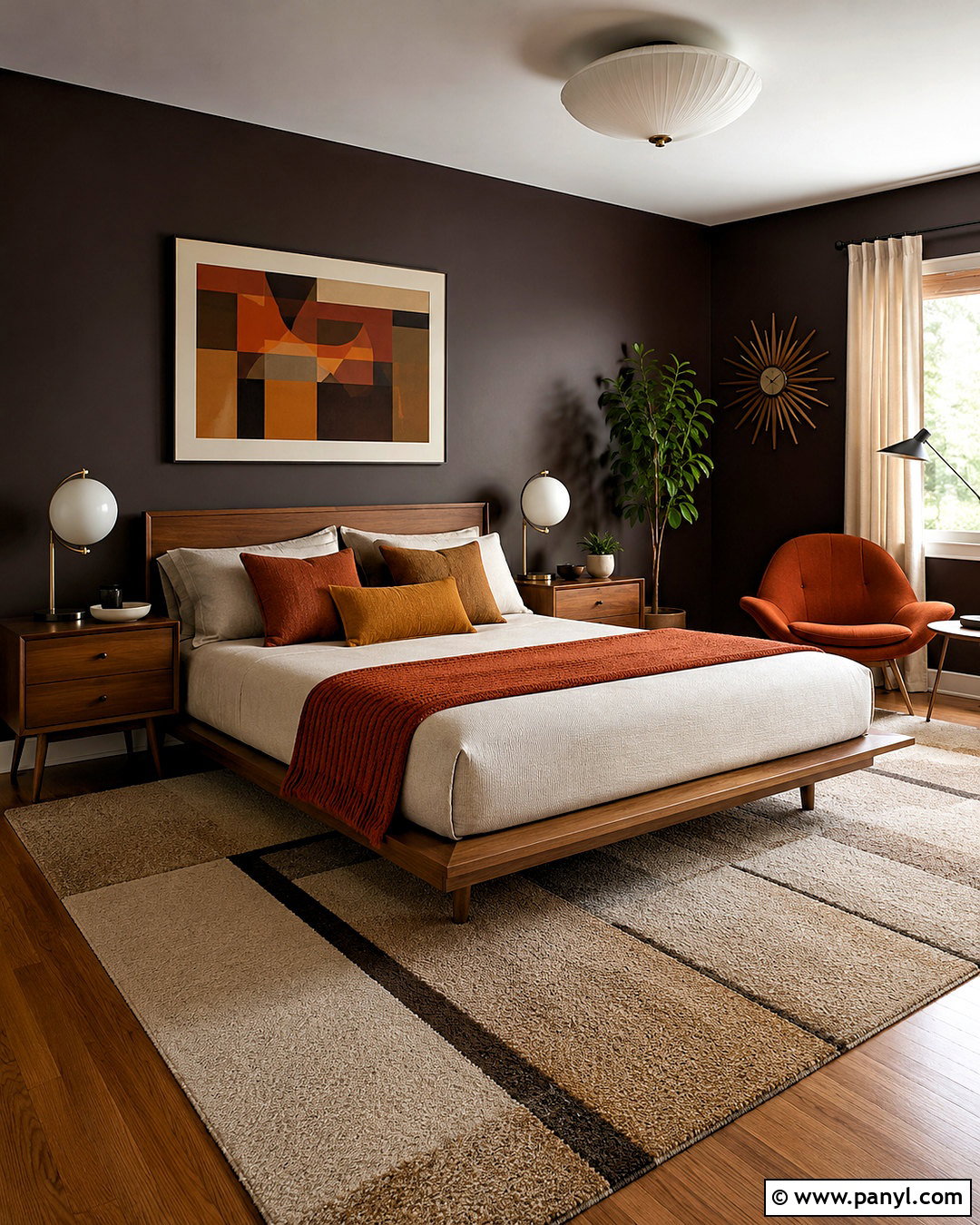 Dark Brown Bedroom With Midcentury Furniture - 20 dark painted bedrooms