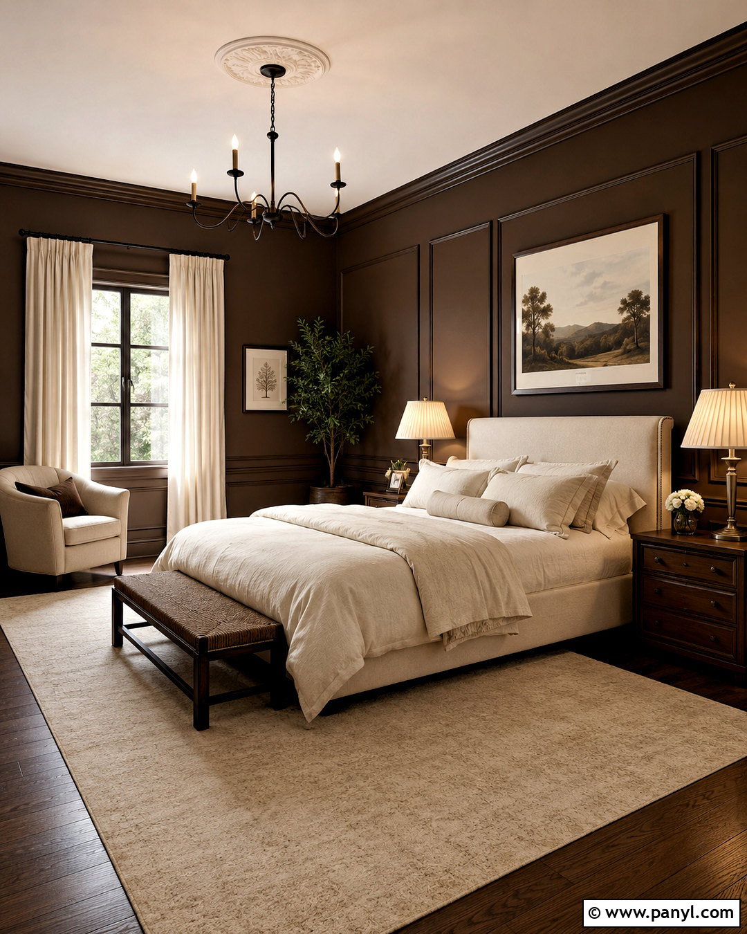Dark Brown Bedroom With Wall Molding - 20 dark brown room ideas