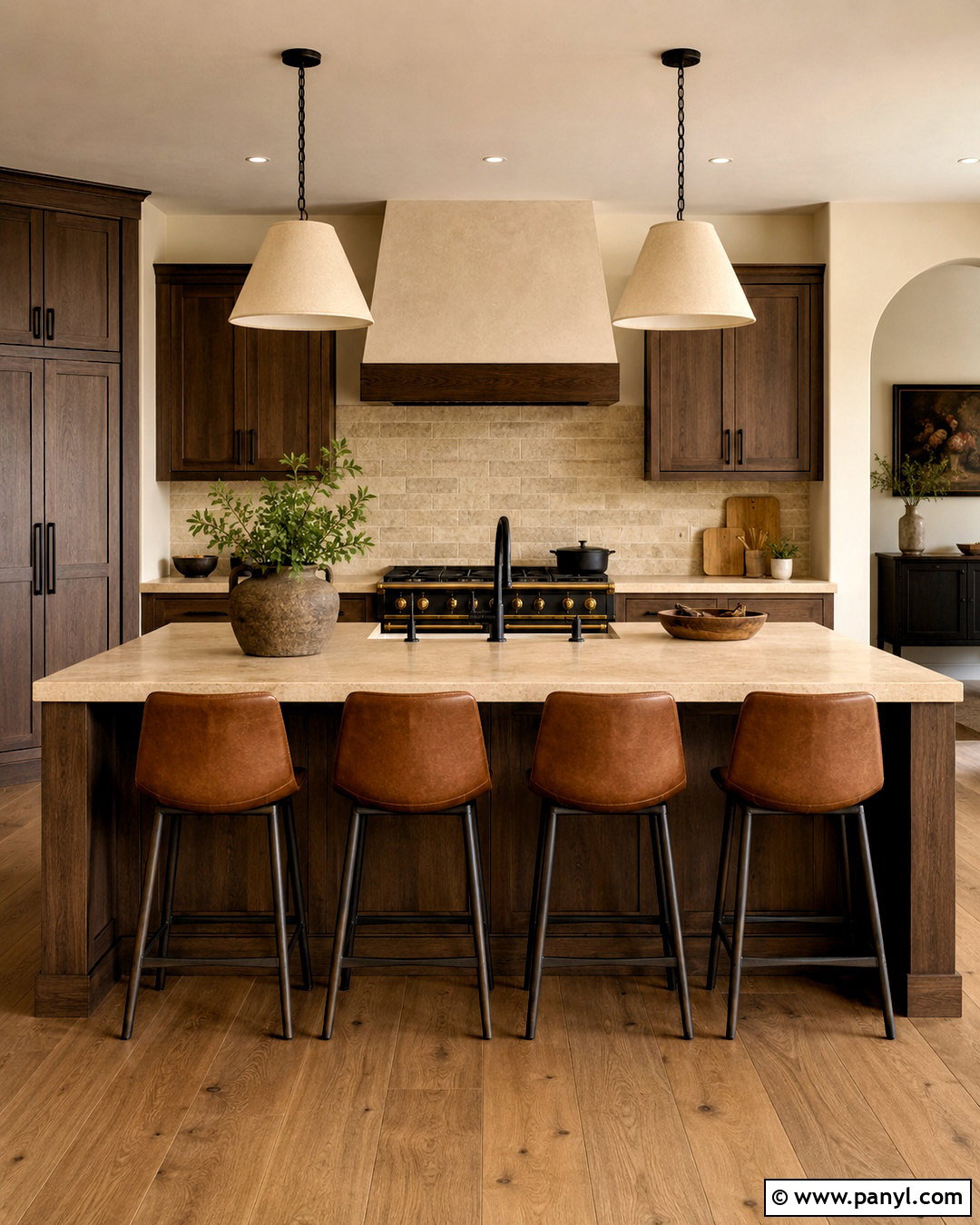 Dark Brown Cabinets With Travertine - 20 brown and beige kitchen ideas