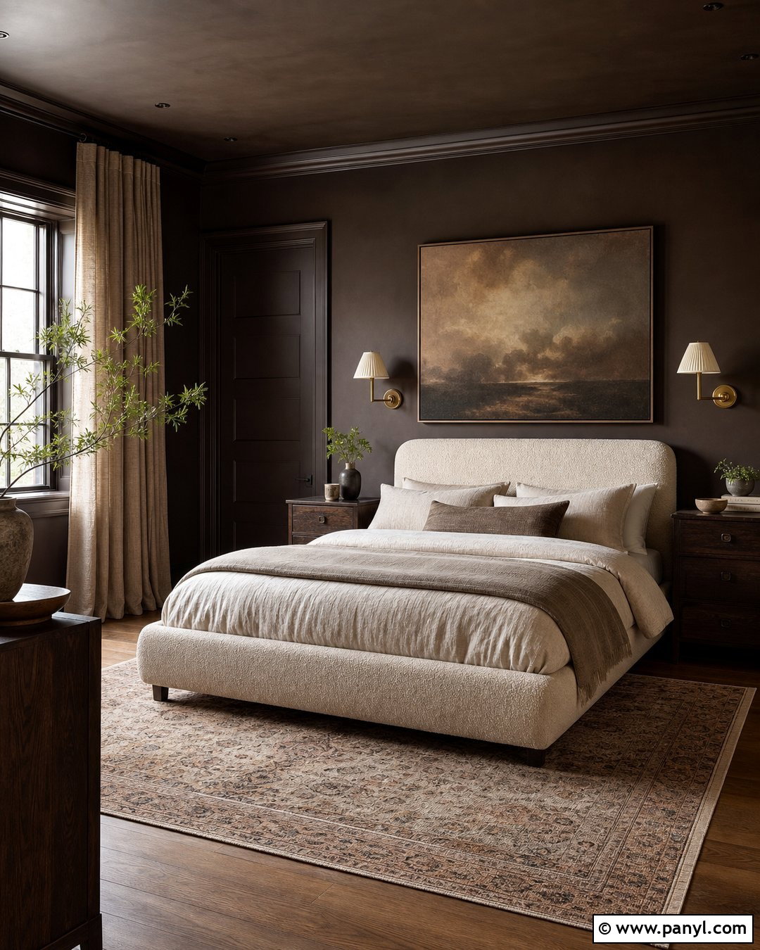 Dark Brown Color-Drenched Bedroom - 35 Brown Wall Room Ideas