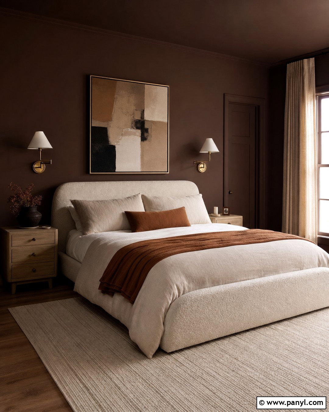 Dark Brown Color Drenched Bedroom - 30 Brown Paint Walls