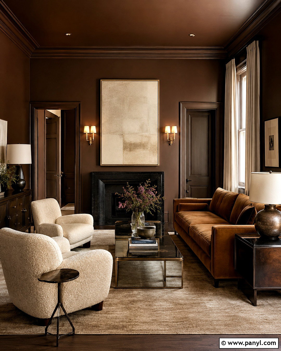 Dark Brown Color Drenched Living Room - 20 dark brown living room ideas