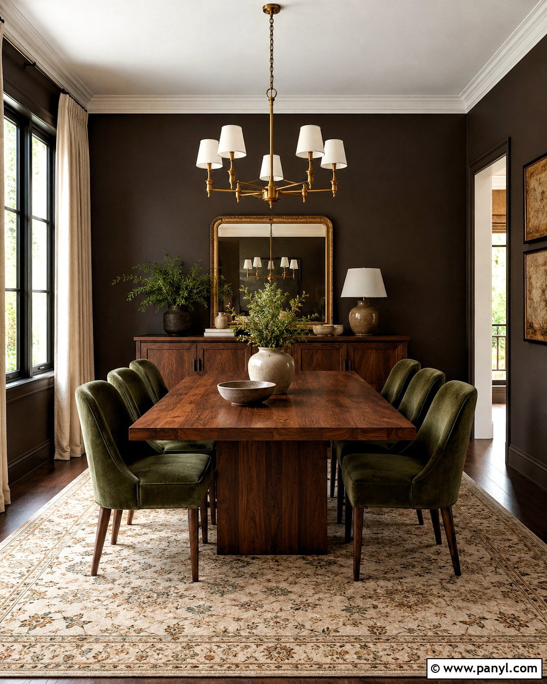 Dark Brown Dining Room With Green Chairs - 20 dark brown room ideas