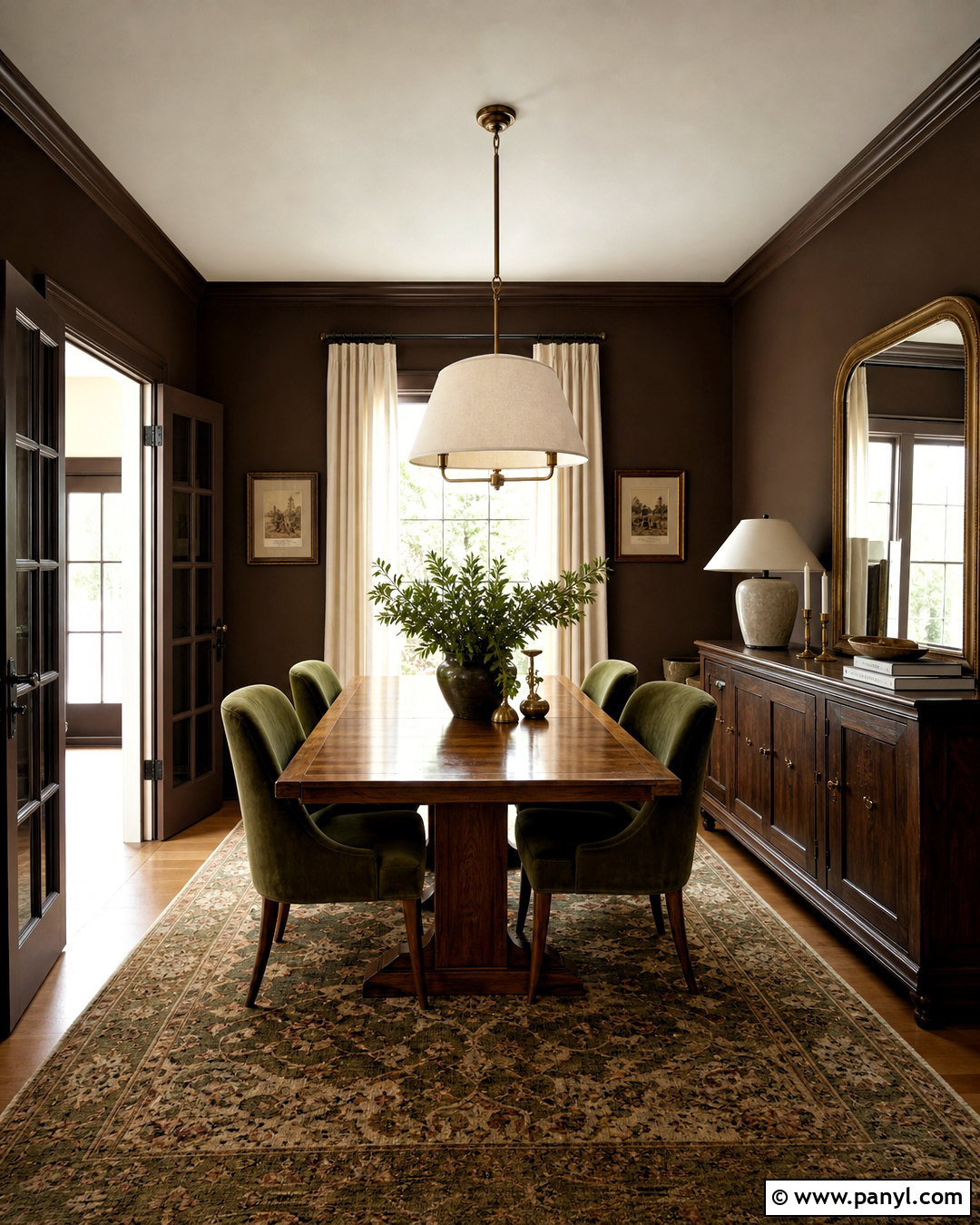 Dark Brown Dining Room With Green Chairs - 20 dark brown interior ideas