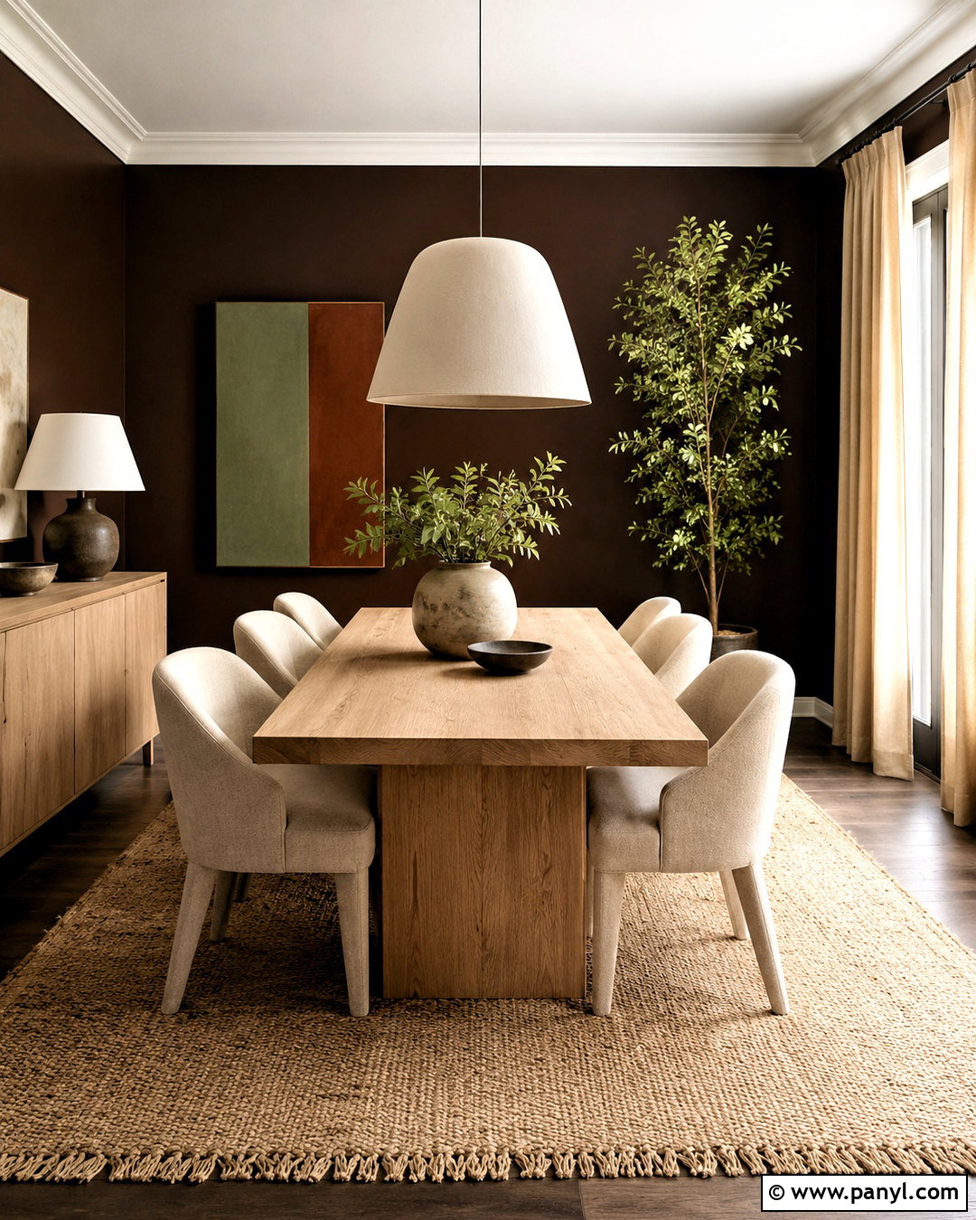 Dark Brown Dining Room With Light Wood - 40 Dark Brown Walls