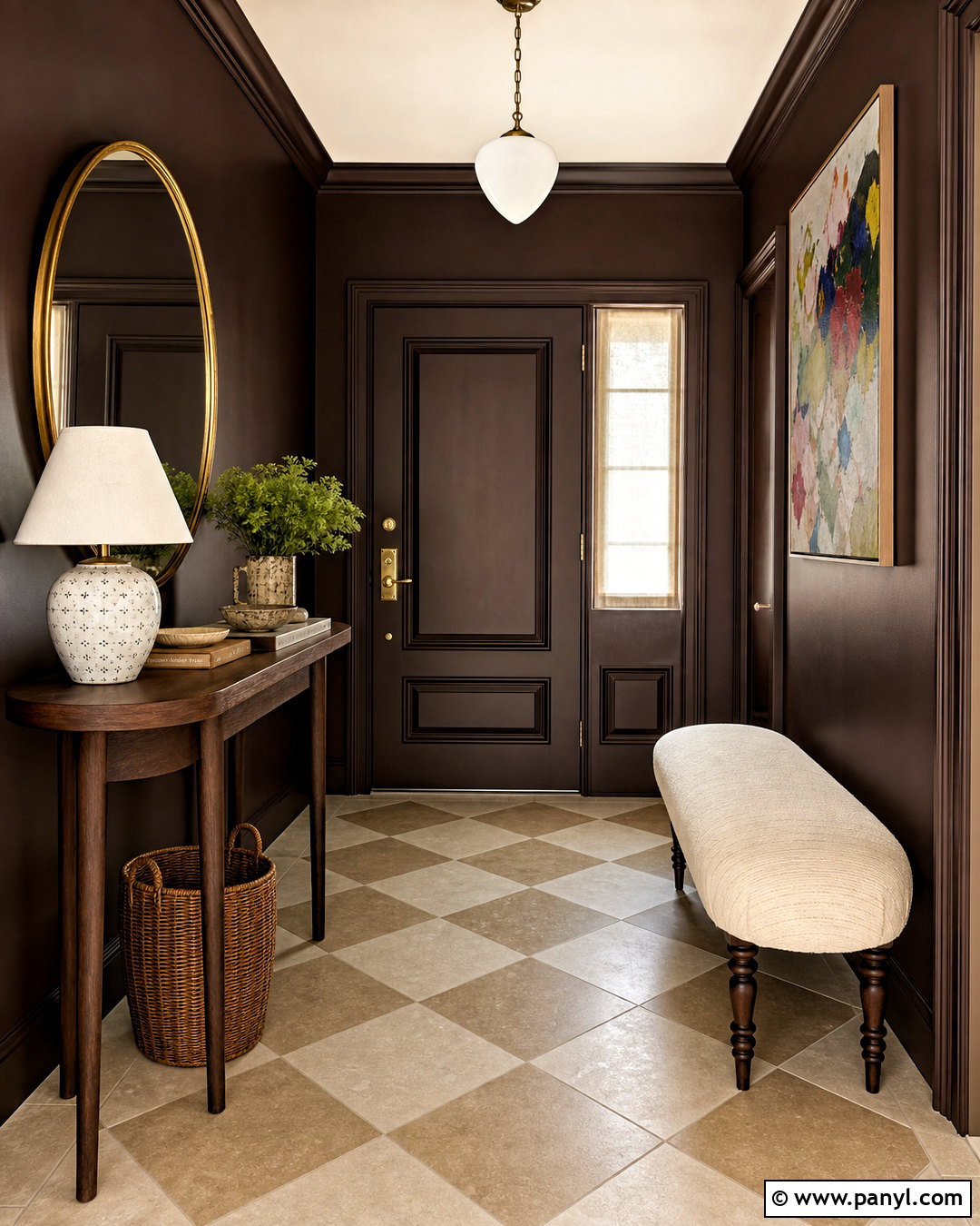 Dark Brown Entryway With Checkerboard Floor - 20 dark brown interior ideas